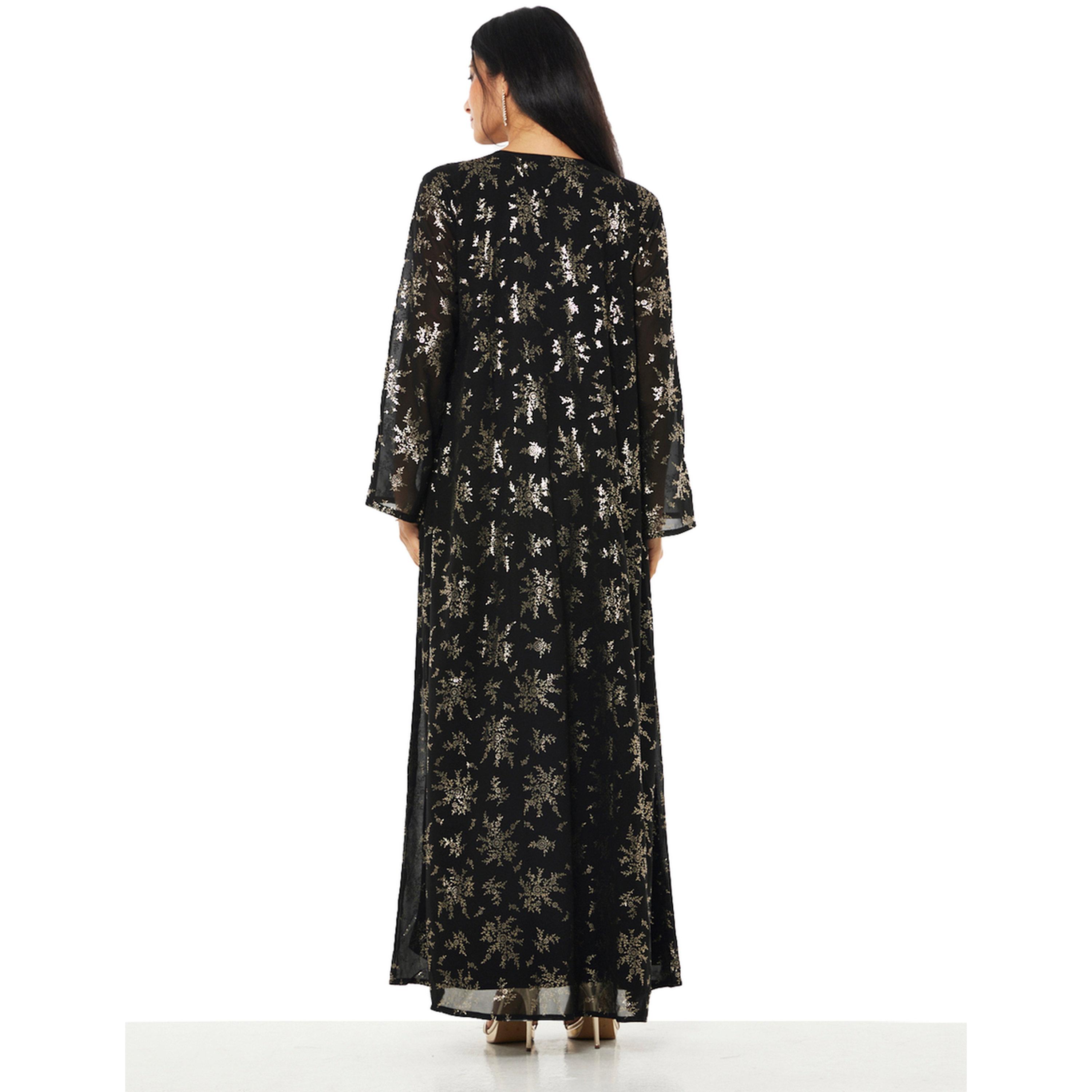 Thouq X Styli Black and Gold A-Line Maxi Jalabiya-women-arabicclothing-jalabiyas-image-3