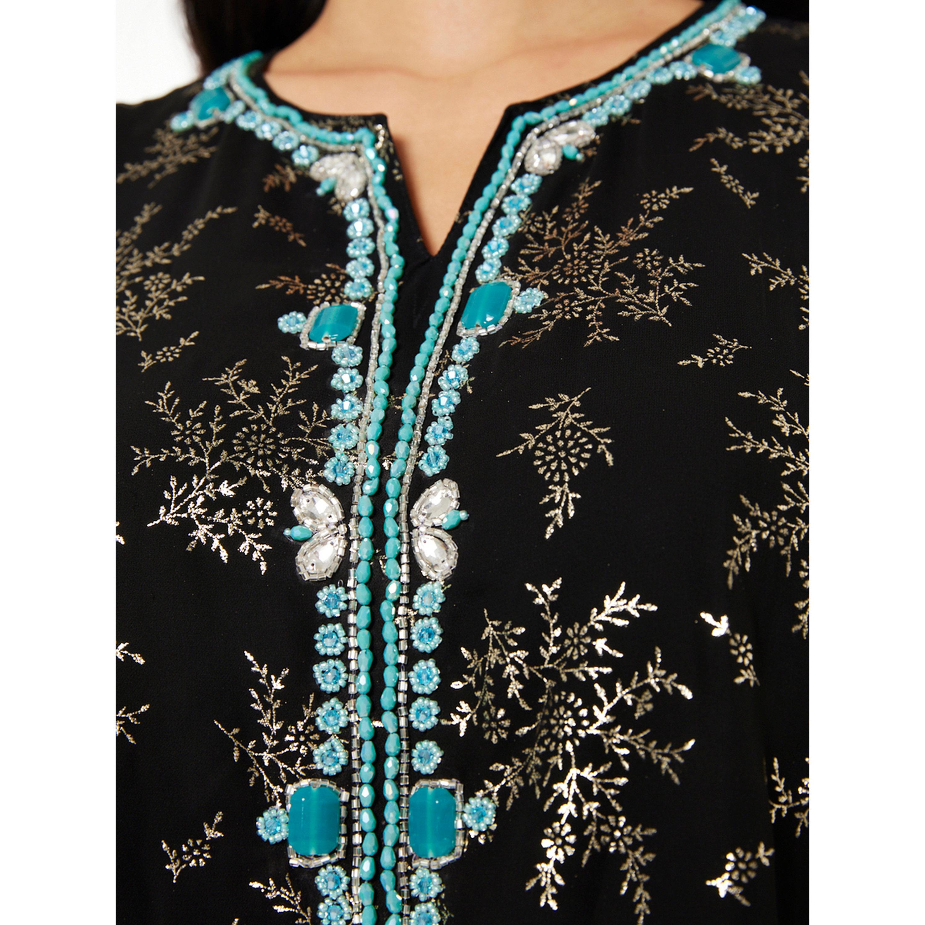Thouq X Styli Black and Gold A-Line Maxi Jalabiya-women-arabicclothing-jalabiyas-image-4