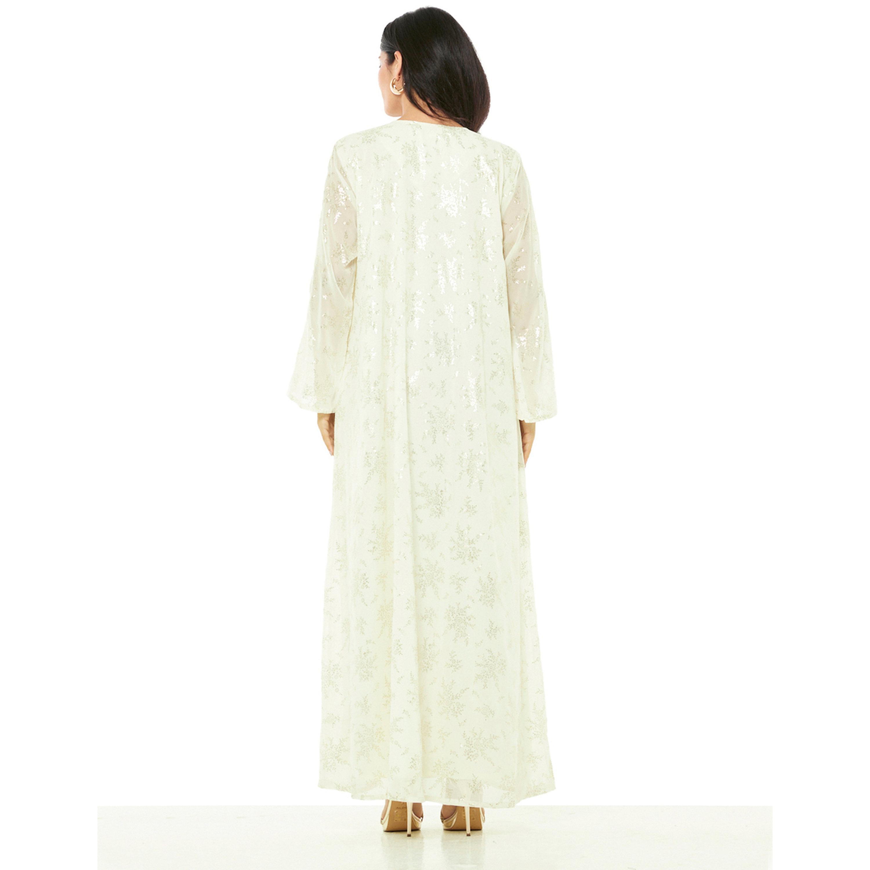 Thouq X Styli Cream A-Line Maxi Jalabiya with Aqua Embellishment-women-arabicclothing-jalabiyas-image-3