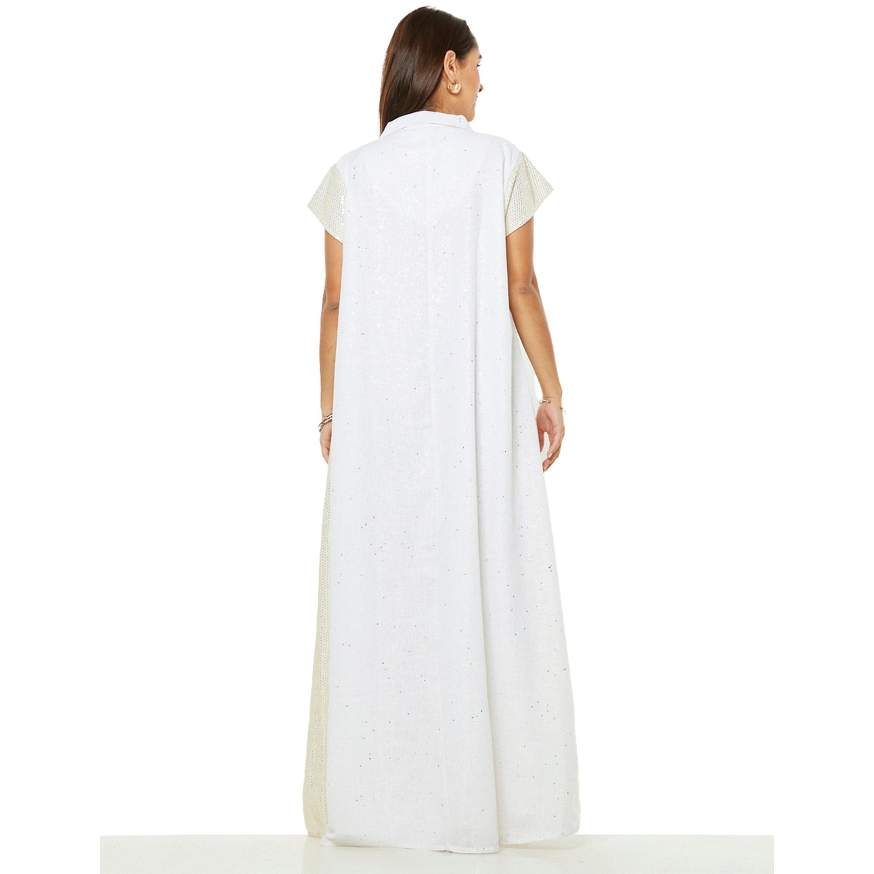 جلابية طويلة بيضاء بحافة واسعة وتفاصيل حواف ترتر-women-arabicclothing-jalabiyas-image-3