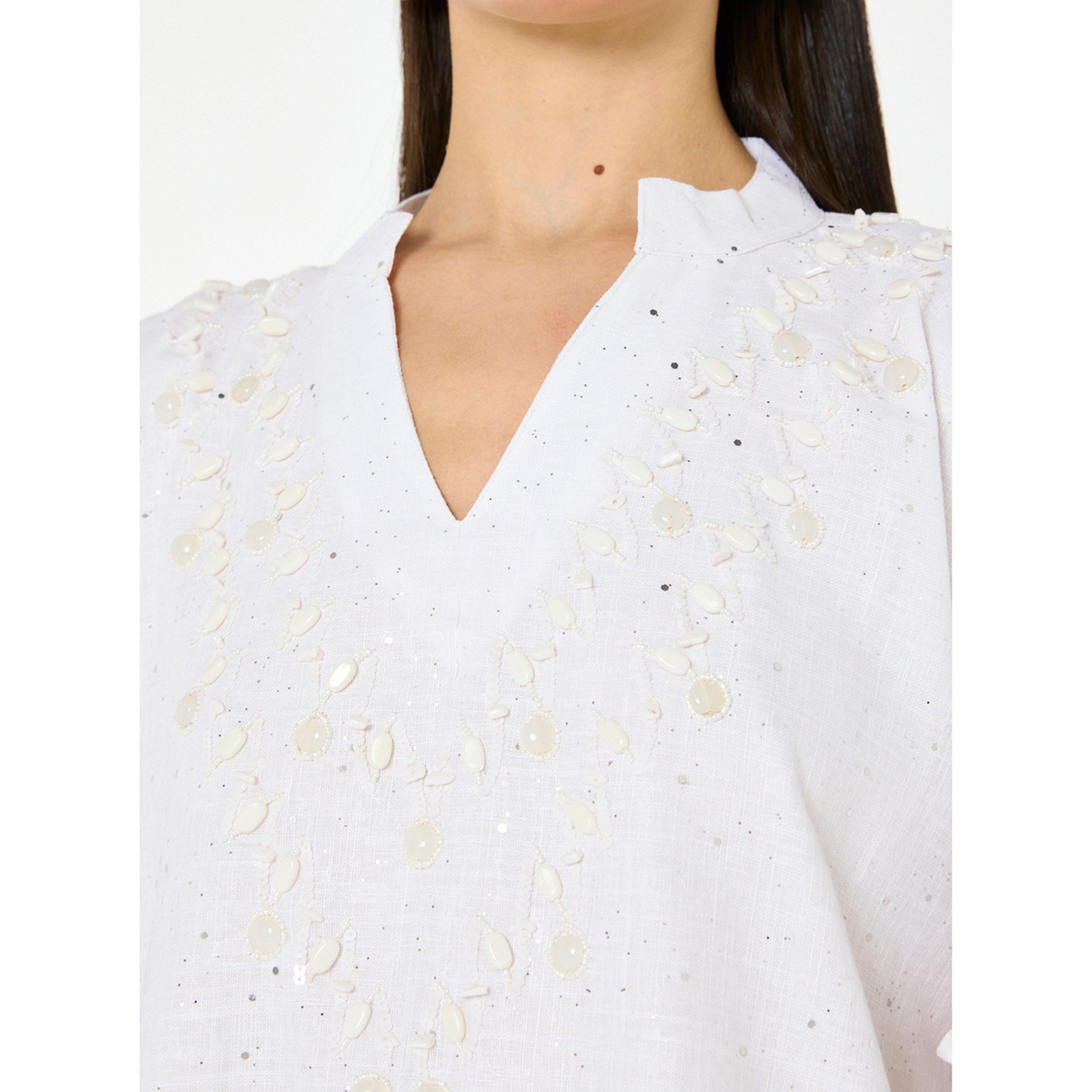 Thouq X Styli White A-Line Maxi Jalabiya with Pearl Embellishment-women-arabicclothing-jalabiyas-image-4