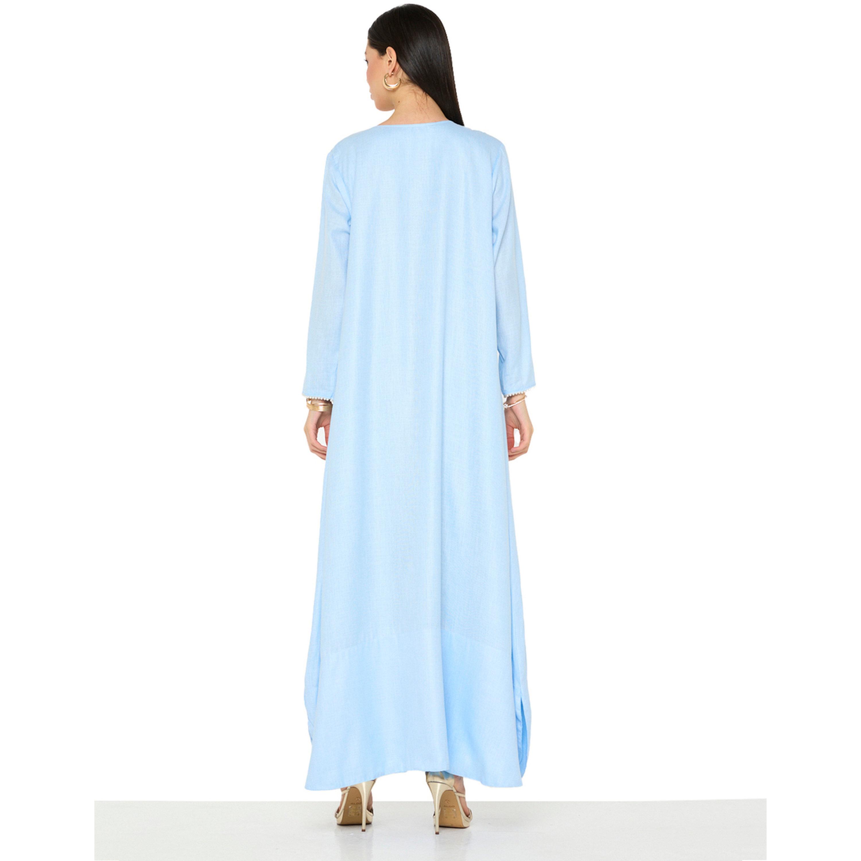 جلابية طويلة أزرق فاتح بحافة واسعة وتطريز ذهبي-women-arabicclothing-jalabiyas-image-3