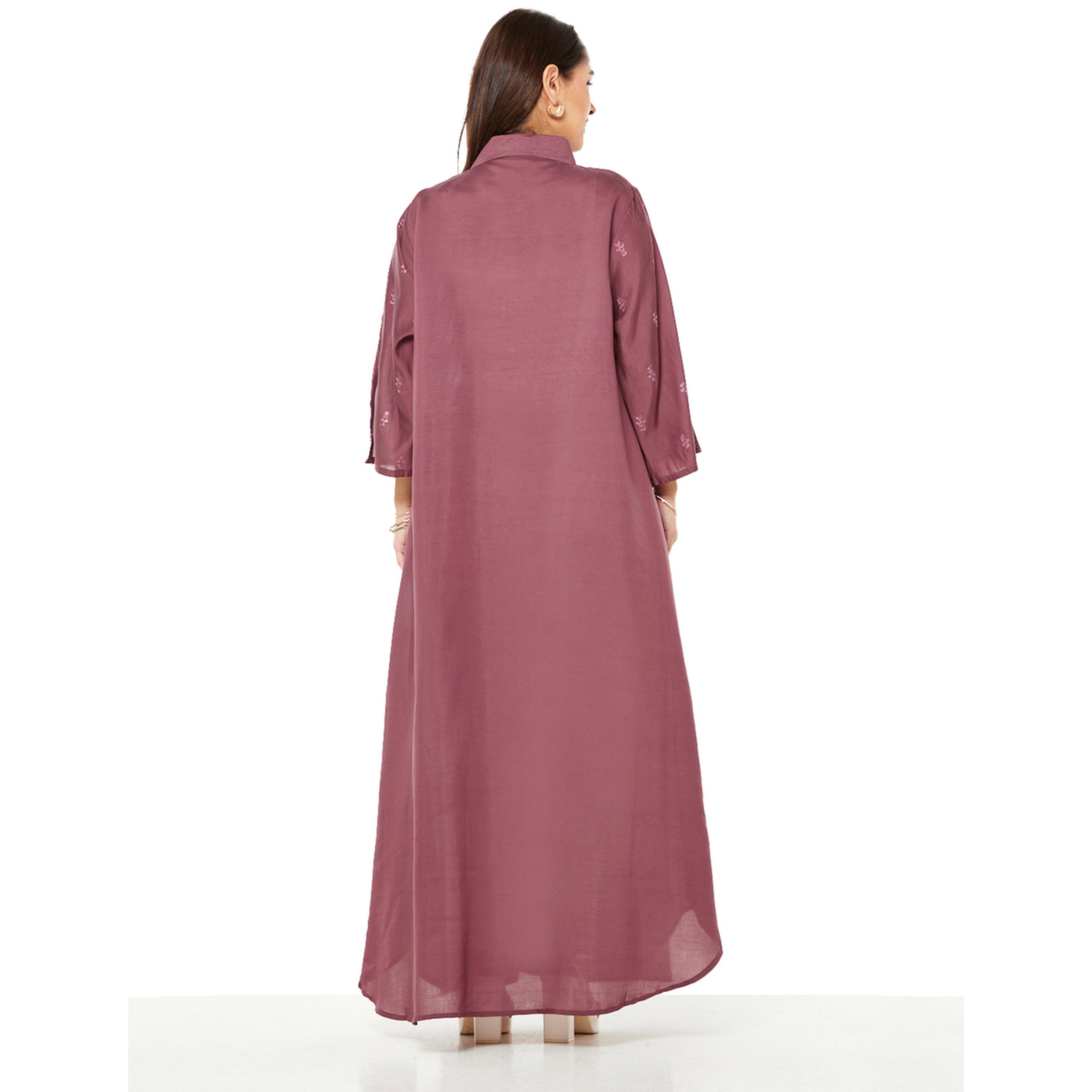 Thouq X Styli Maroon A-Line Maxi Jalabiya with Embroidery-women-arabicclothing-jalabiyas-image-3