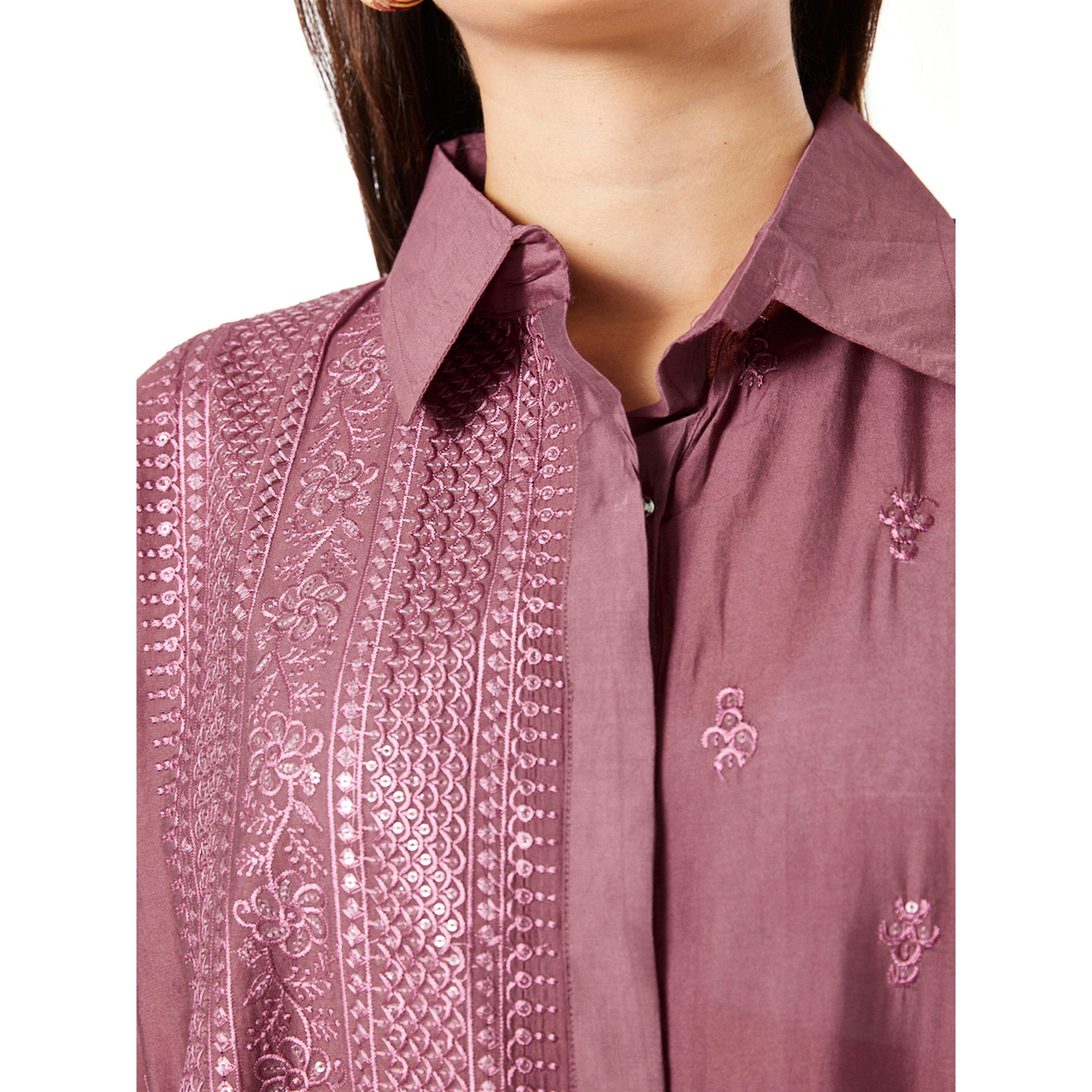 Thouq X Styli Maroon A-Line Maxi Jalabiya with Embroidery-women-arabicclothing-jalabiyas-image-4
