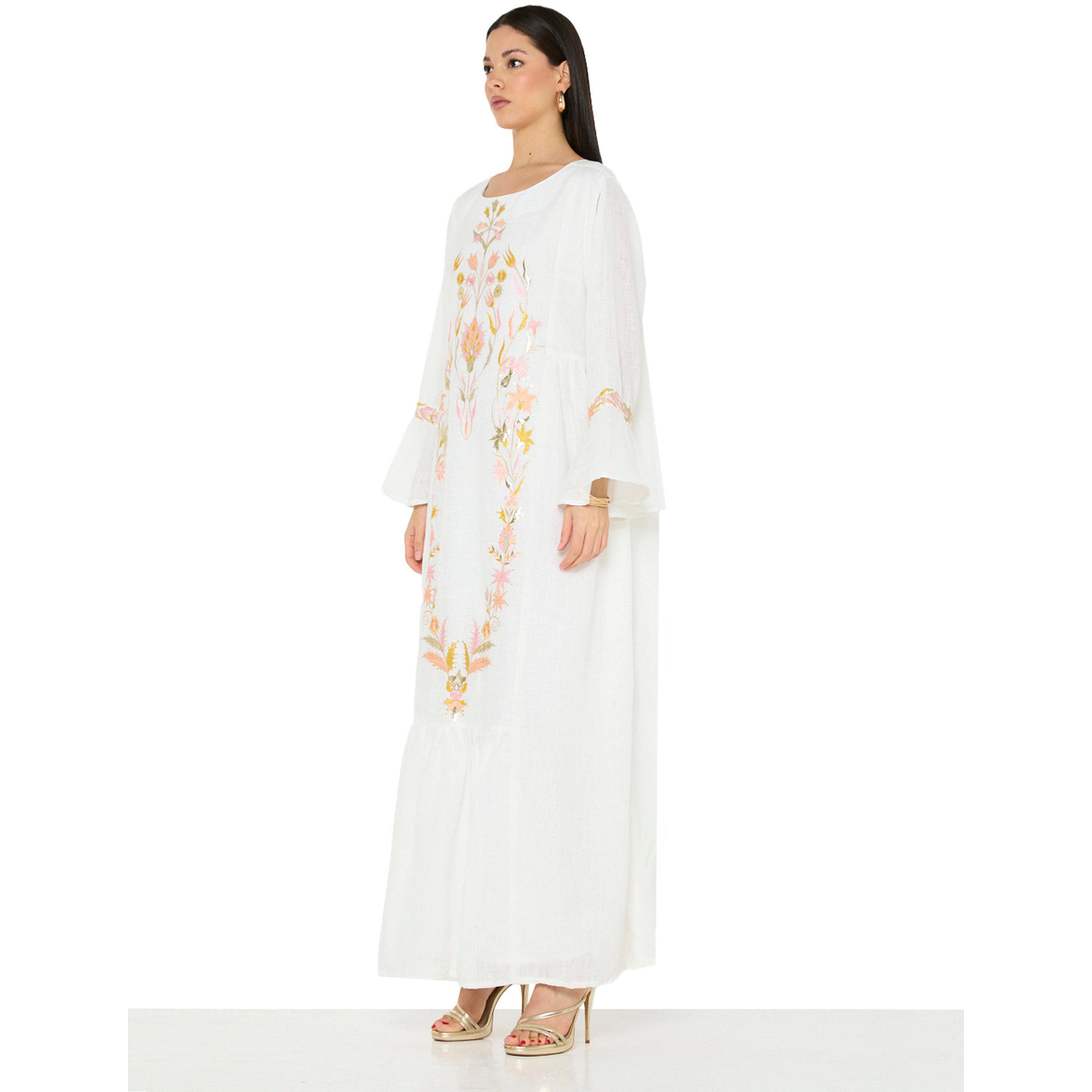 جلابية طويلة أوف وايت بحافة واسعة وتطريز زهور-women-arabicclothing-jalabiyas-image-2