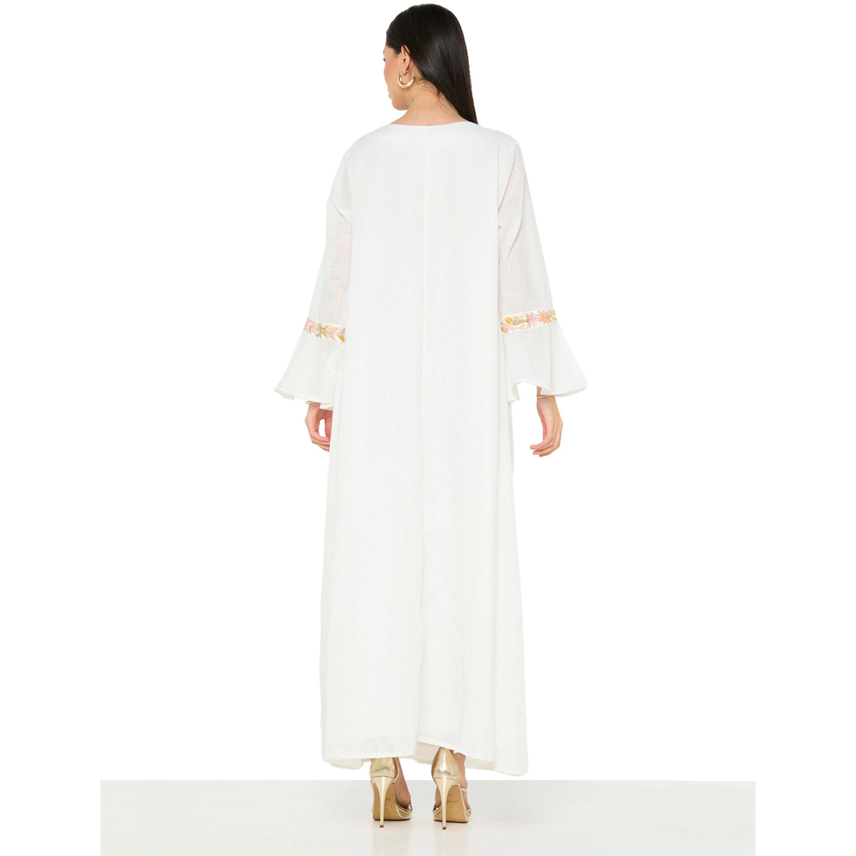 جلابية طويلة أوف وايت بحافة واسعة وتطريز زهور-women-arabicclothing-jalabiyas-image-3