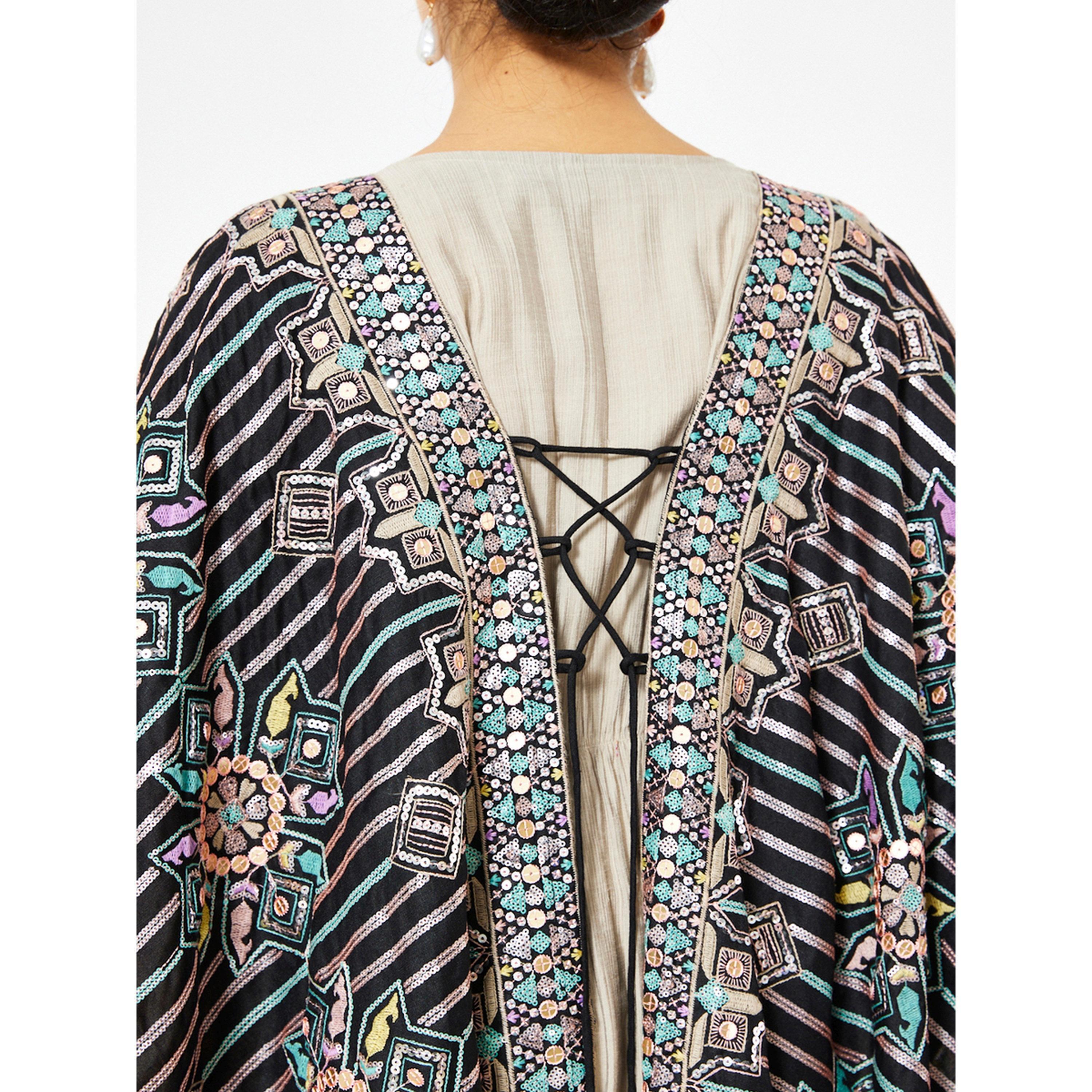Thouq X Styli Beige Maxi A-Line Jalabiya with Intricate Patterned Overlay-women-arabicclothing-jalabiyas-image-4