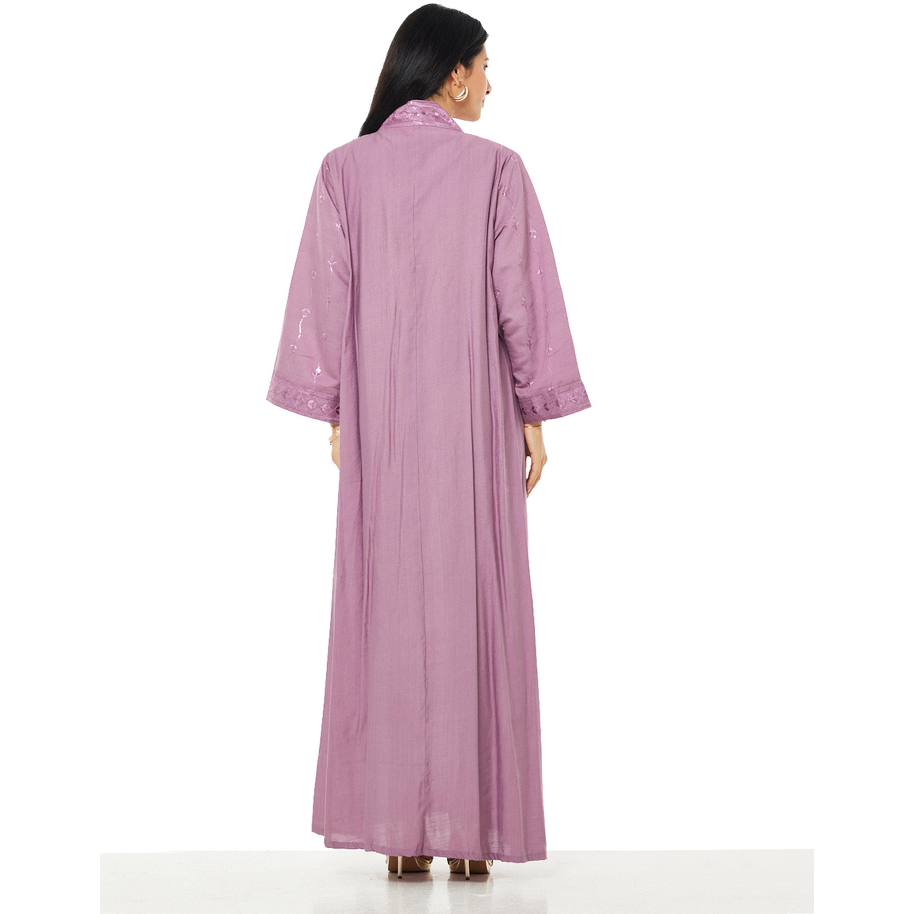 Thouq X Styli Purple A-Line Embroidered Maxi Jalabiya-women-arabicclothing-jalabiyas-image-3