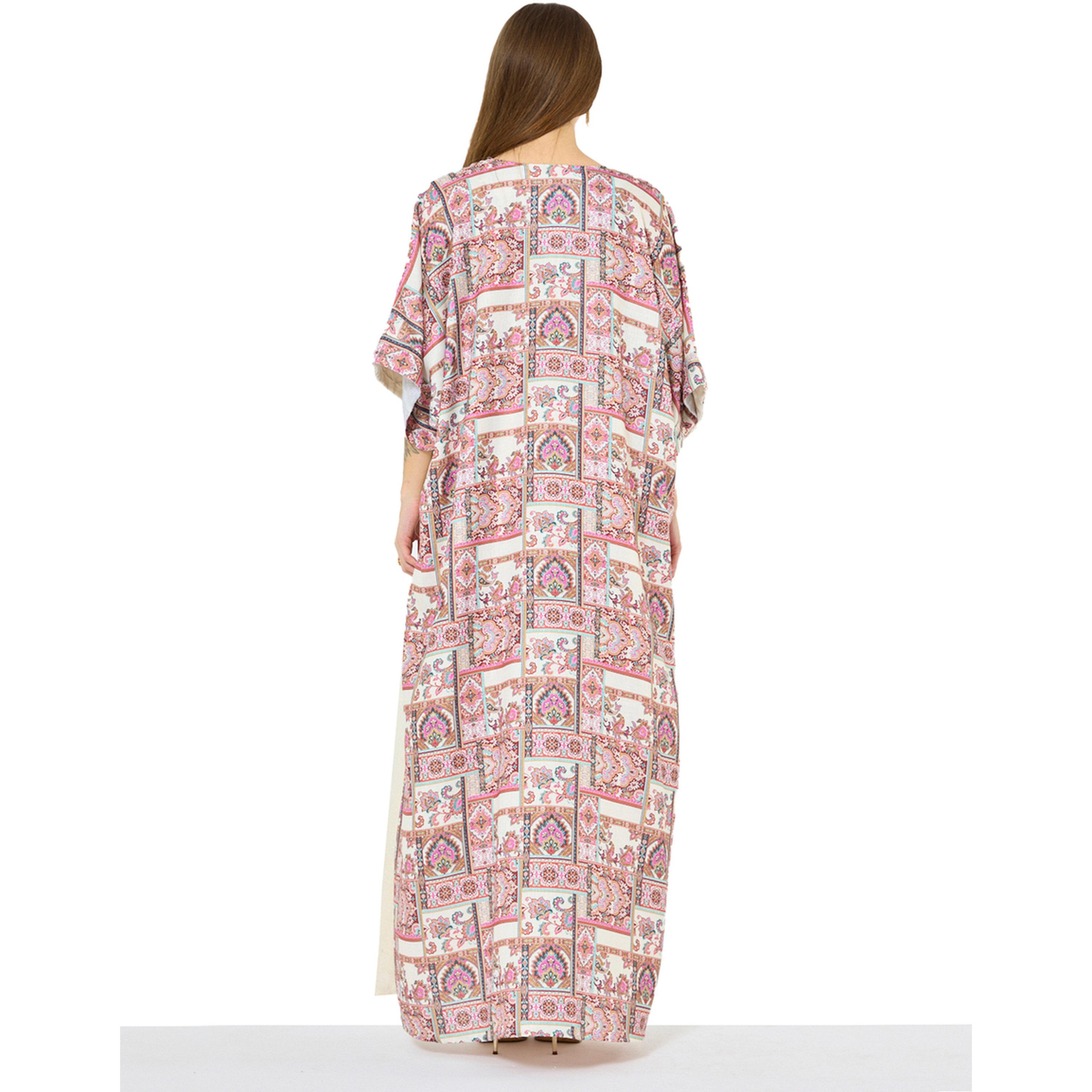Thouq X Styli Cream A-Line Maxi Kaftan with Patchwork Motif-women-arabicclothing-kaftan-image-3