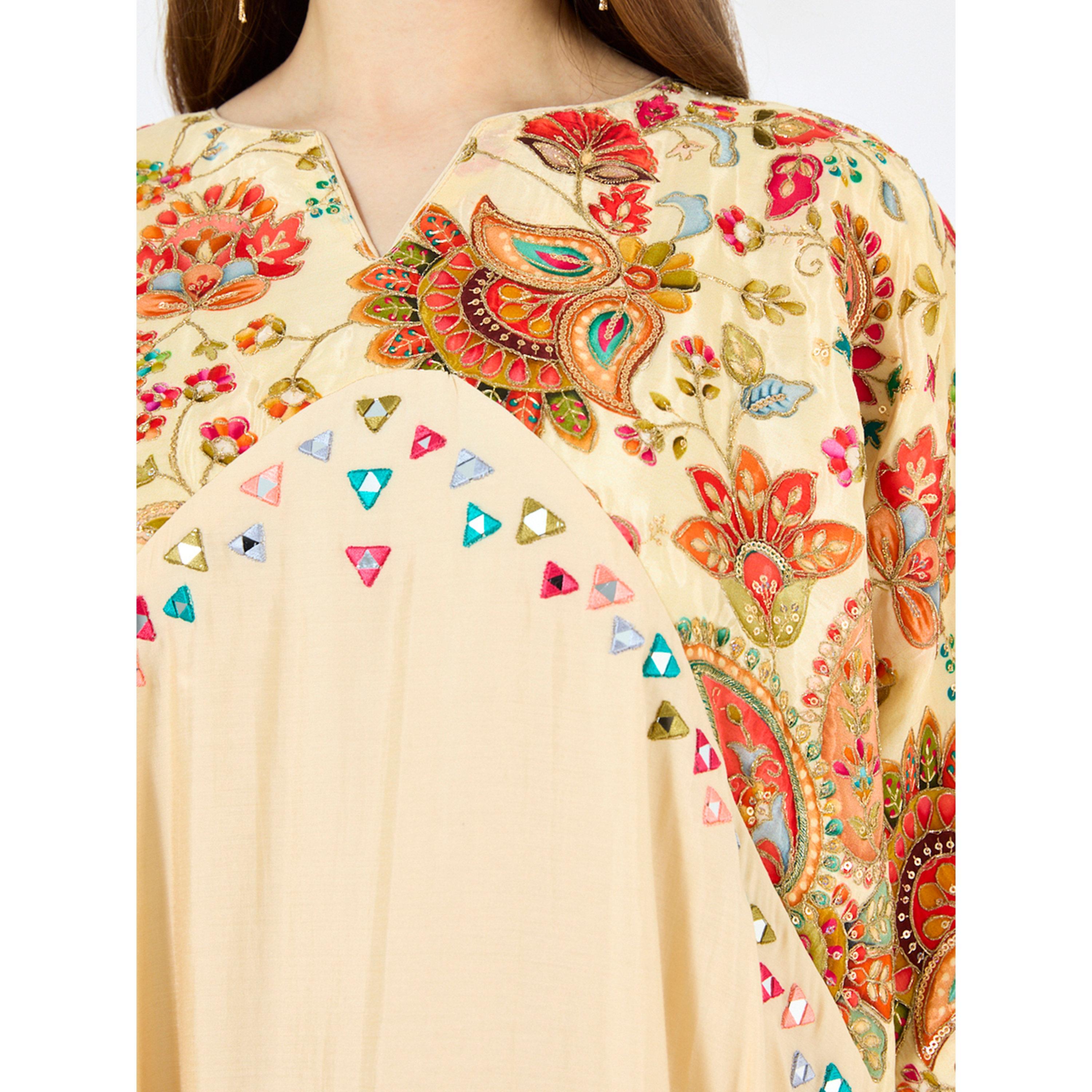 Thouq X Styli Beige Floral Embroidery A-Line Maxi Jalabiya-women-arabicclothing-jalabiyas-image-4