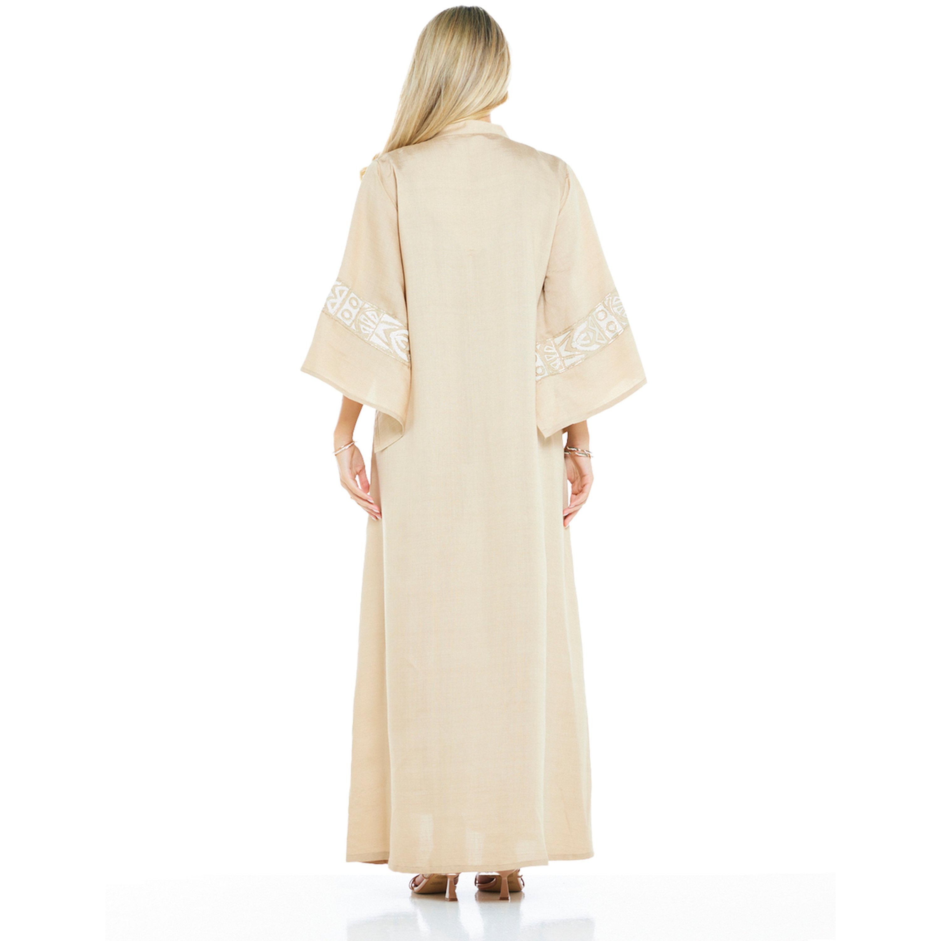Thouq X Styli Beige Embroidered Flared Sleeves Maxi Jalabiya-women-arabicclothing-jalabiyas-image-3