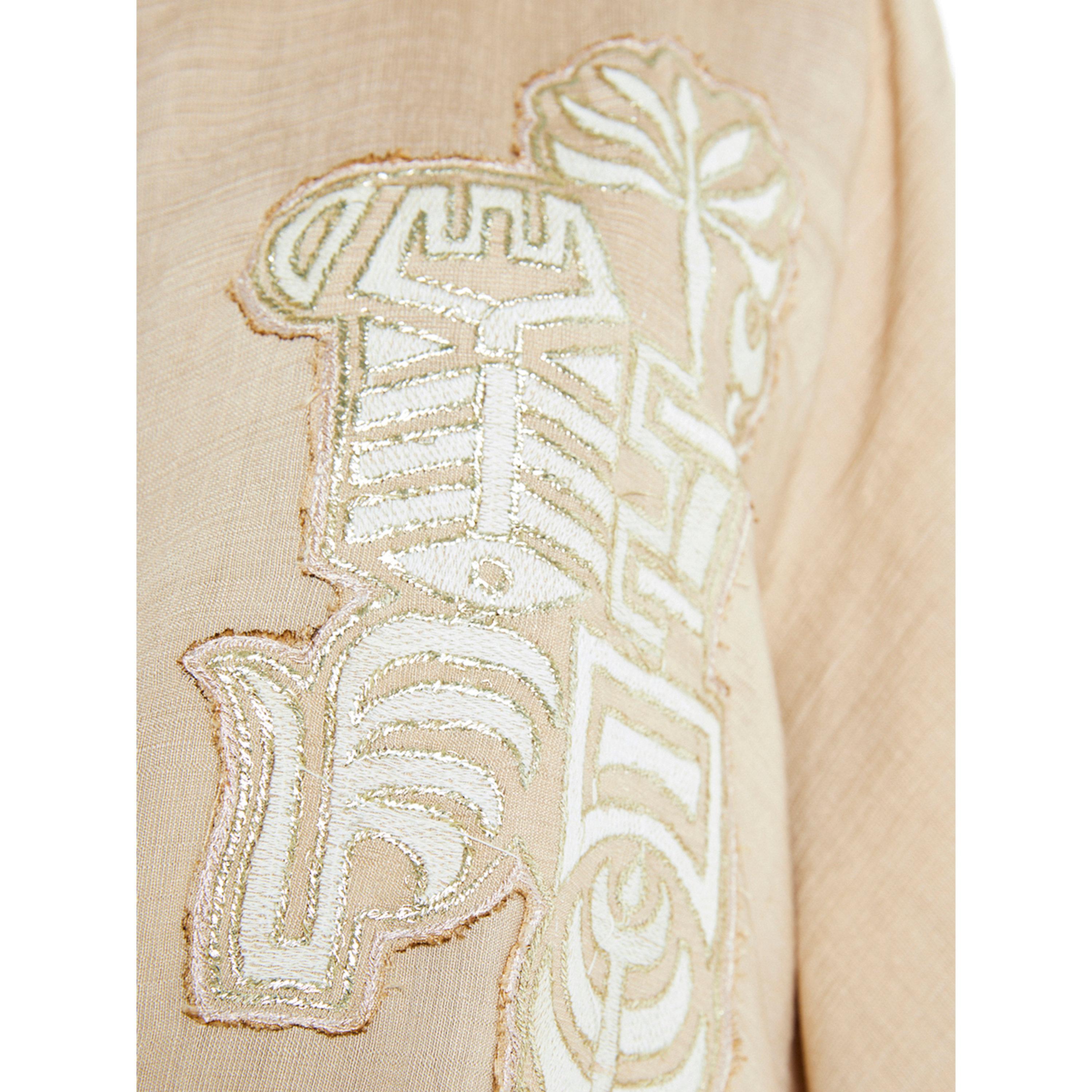 Thouq X Styli Beige Embroidered Flared Sleeves Maxi Jalabiya-women-arabicclothing-jalabiyas-image-4