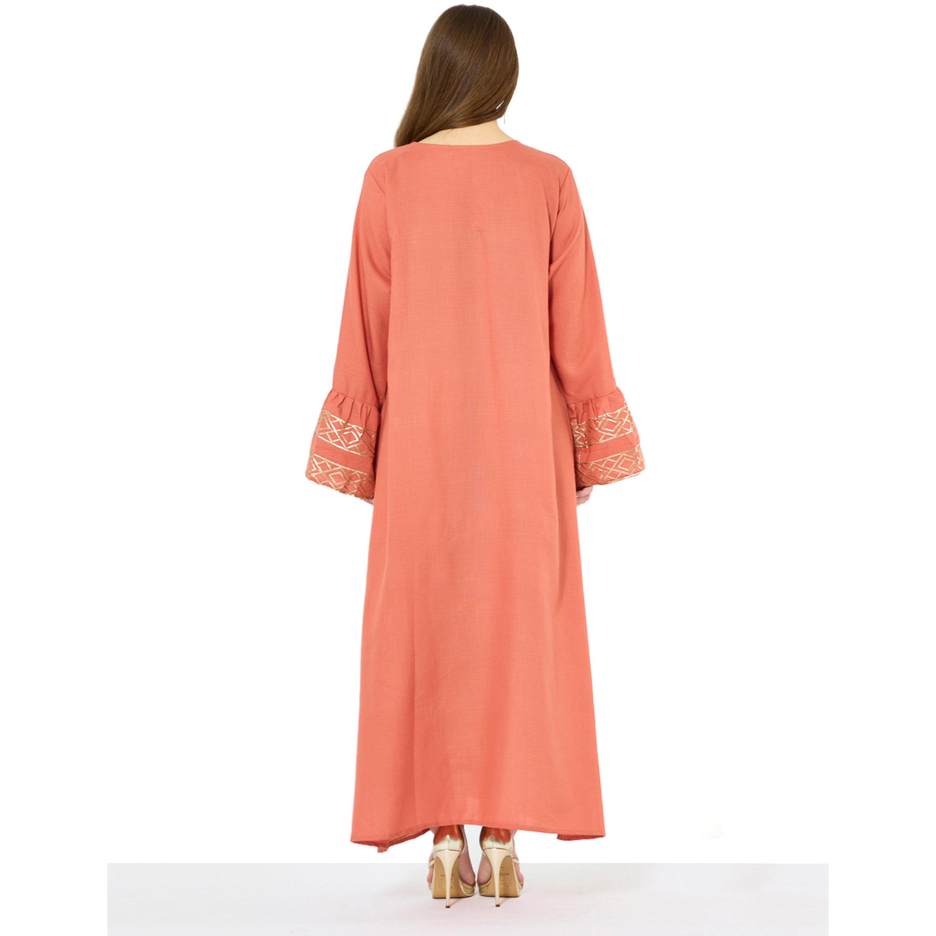 Thouq X Styli Rust Maxi A-Line Embroidered Jalabiya-women-arabicclothing-jalabiyas-image-3