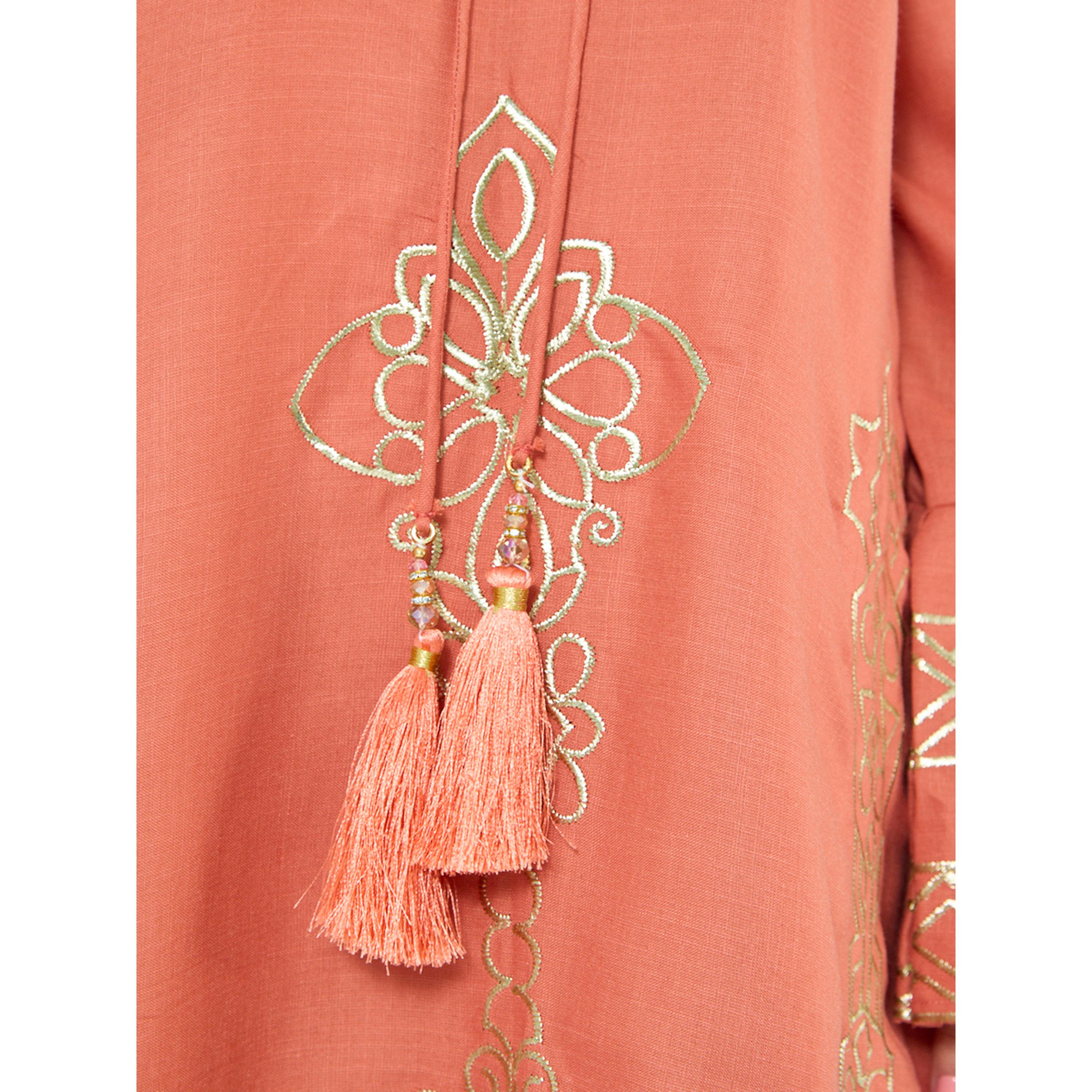 Thouq X Styli Rust Maxi A-Line Embroidered Jalabiya-women-arabicclothing-jalabiyas-image-4