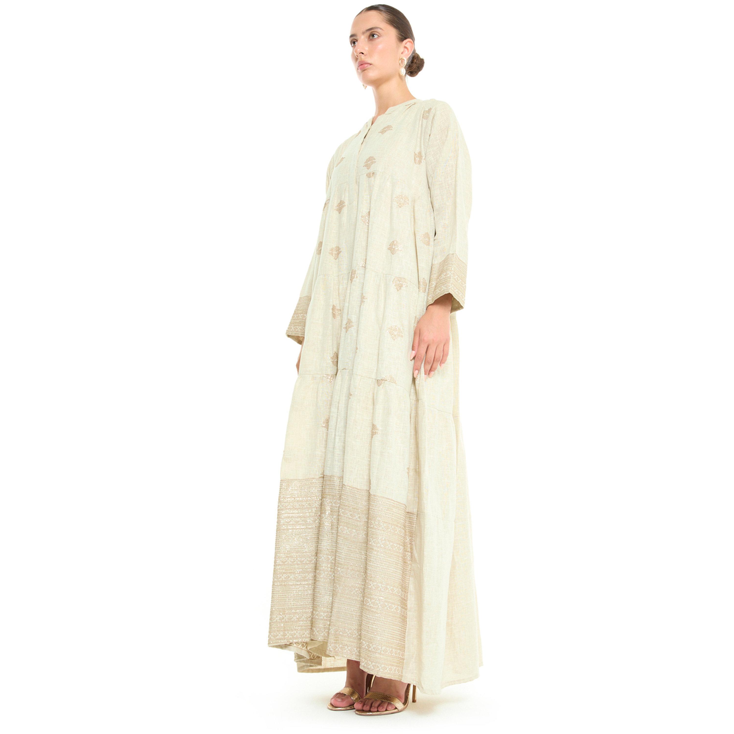 Thouq X Styli Beige Embroidered A-Line Maxi Jalabiya-women-arabicclothing-jalabiyas-image-2