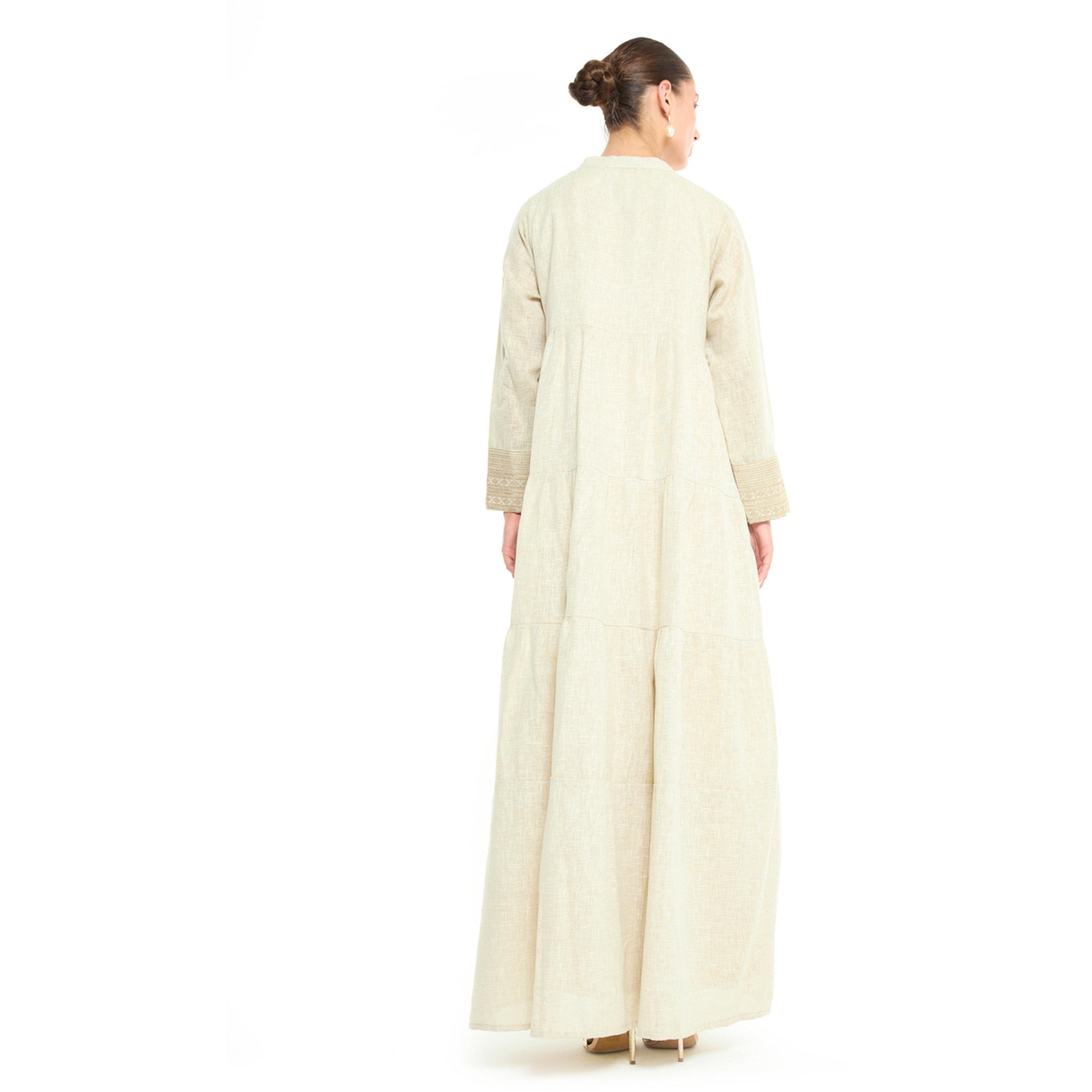 Thouq X Styli Beige Embroidered A-Line Maxi Jalabiya-women-arabicclothing-jalabiyas-image-3