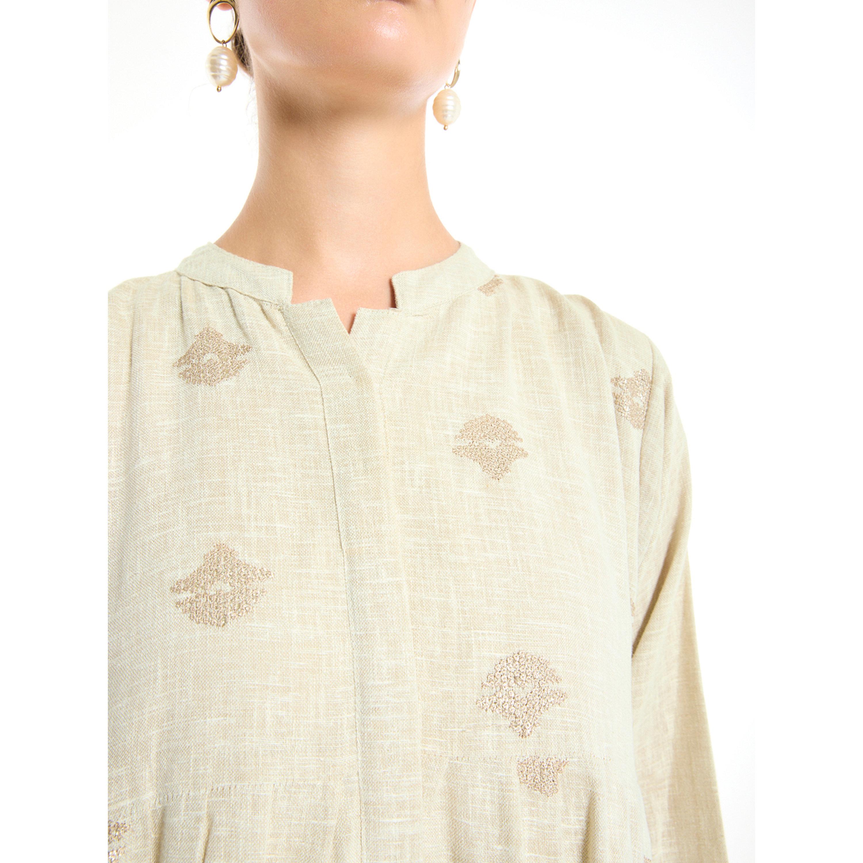 Thouq X Styli Beige Embroidered A-Line Maxi Jalabiya-women-arabicclothing-jalabiyas-image-4