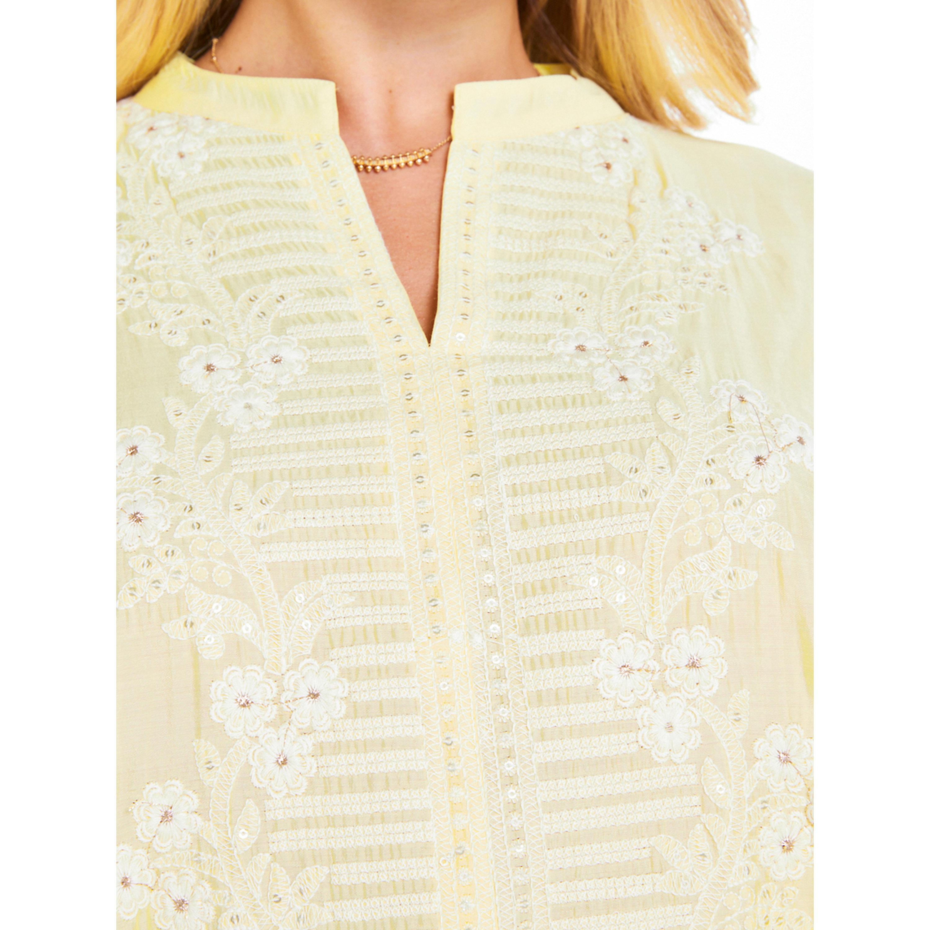 Thouq X Styli Yellow A-Line Maxi Jalabiya with Intricate Embroidery-women-arabicclothing-jalabiyas-image-4