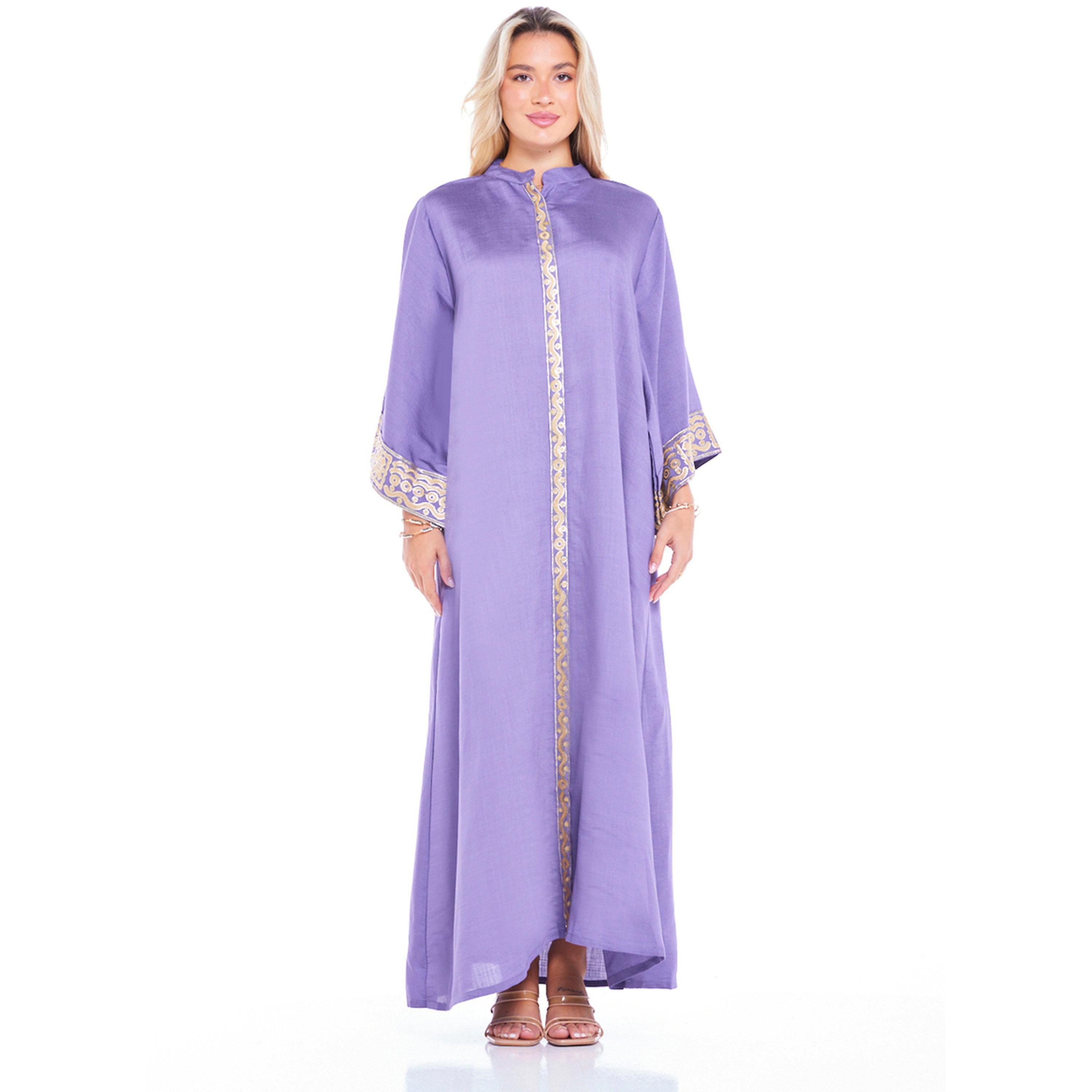 Thouq X Styli Purple A-Line Maxi Jalabiya with Intricate Cuff Embroidery-women-arabicclothing-jalabiyas-image-1