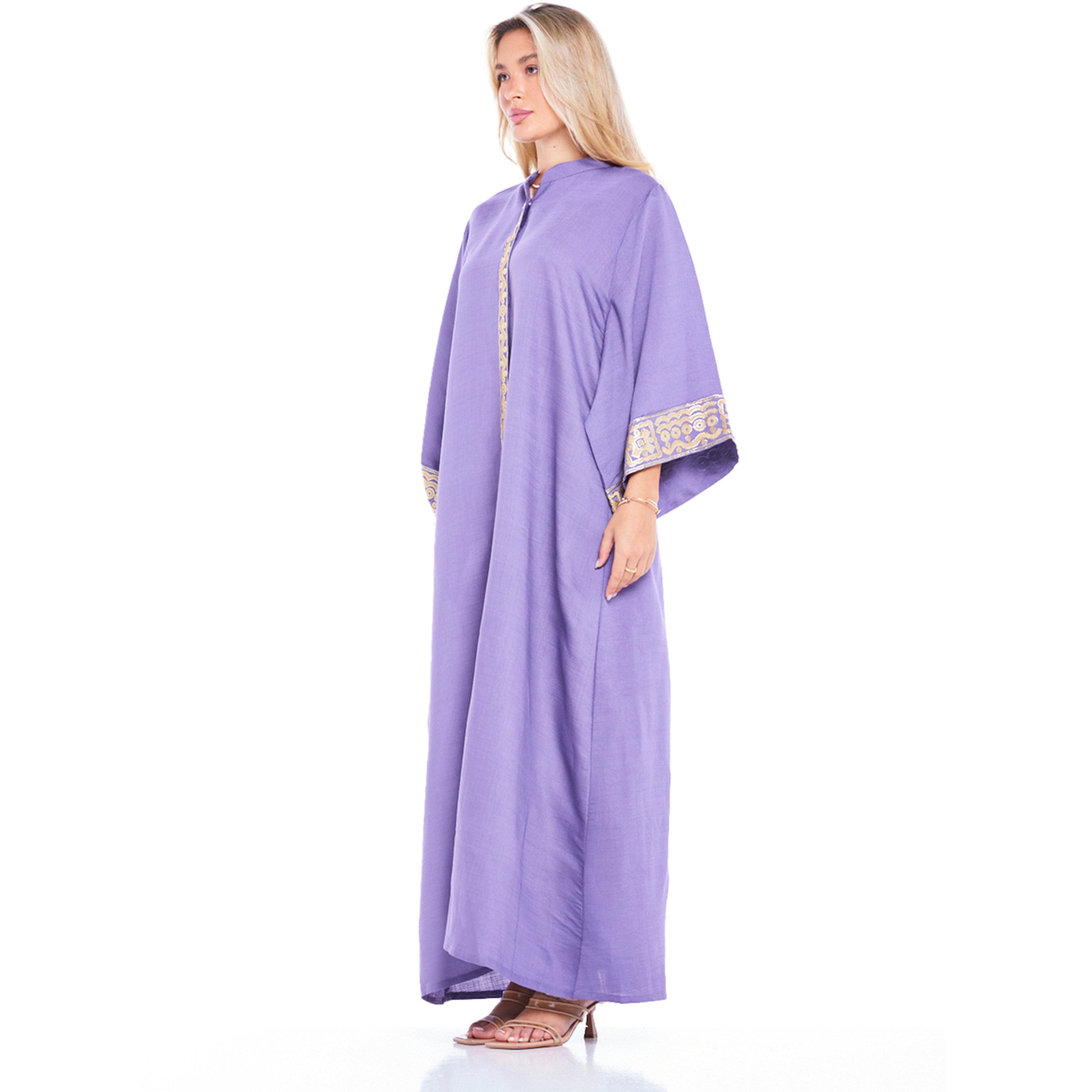 Thouq X Styli Purple A-Line Maxi Jalabiya with Intricate Cuff Embroidery-women-arabicclothing-jalabiyas-image-2