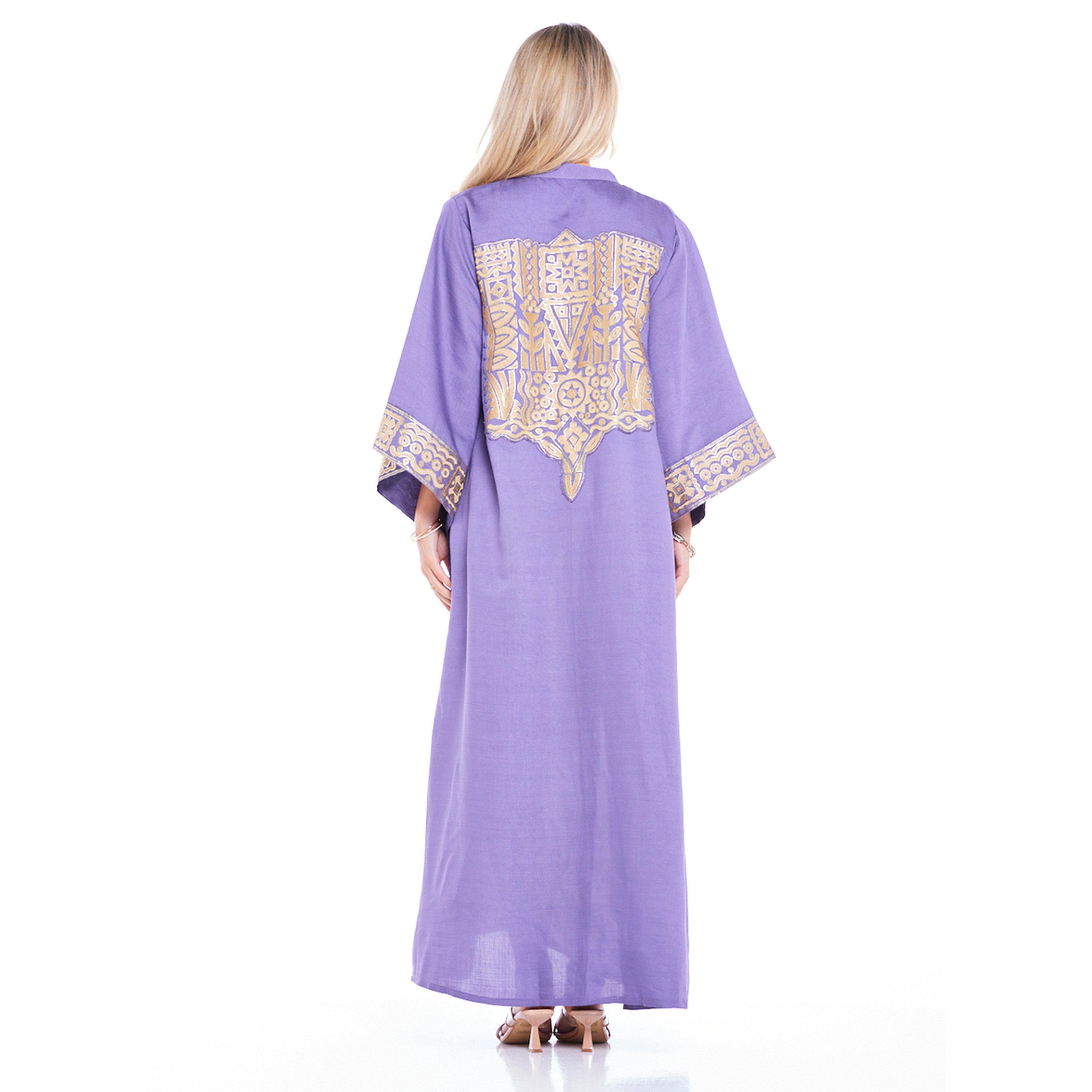 Thouq X Styli Purple A-Line Maxi Jalabiya with Intricate Cuff Embroidery-women-arabicclothing-jalabiyas-image-3