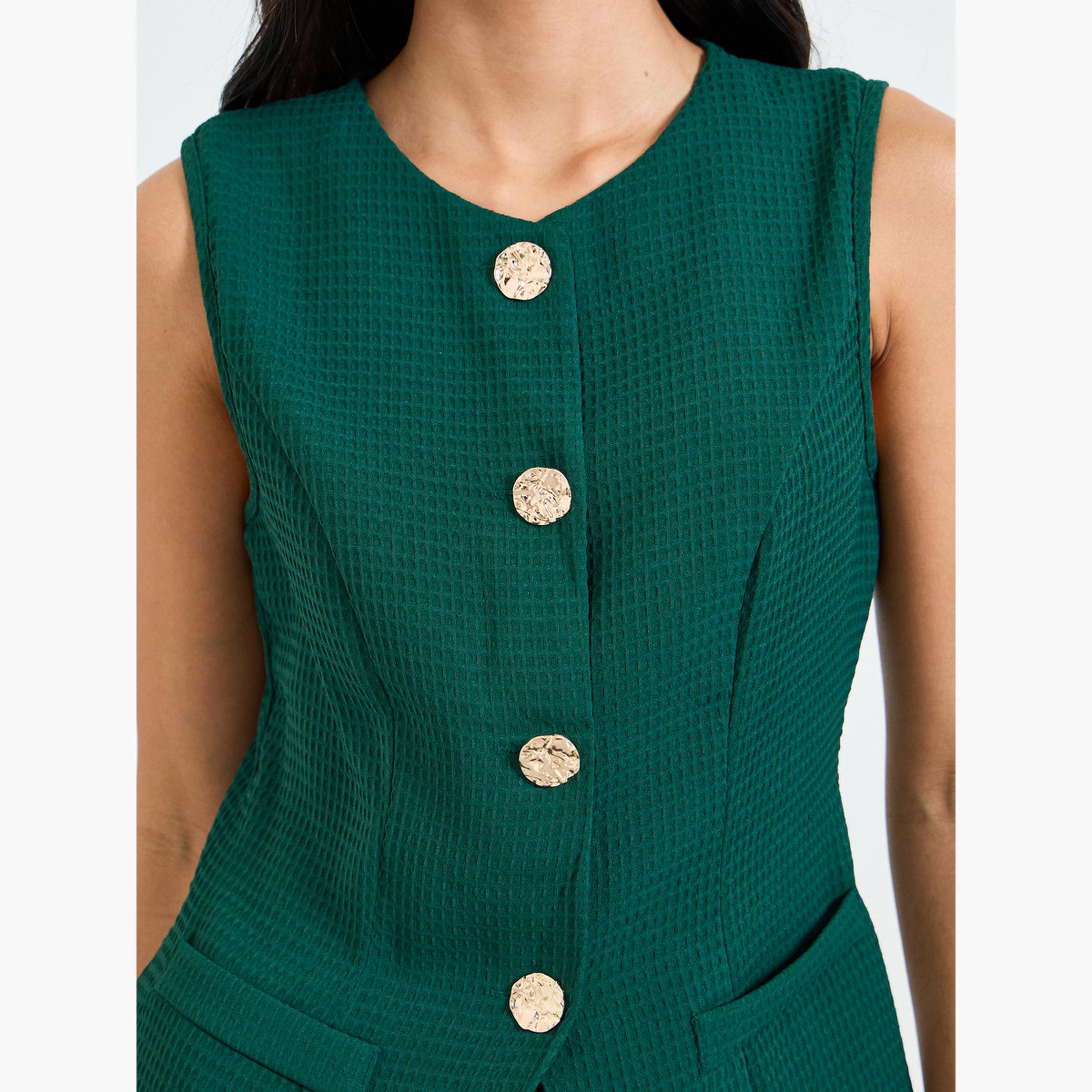 بلوزة بتفاصيل بارزة الملمس وبلا أكمام باللون الأخضر-women-clothing-shirtsandblouses-blouses-image-4