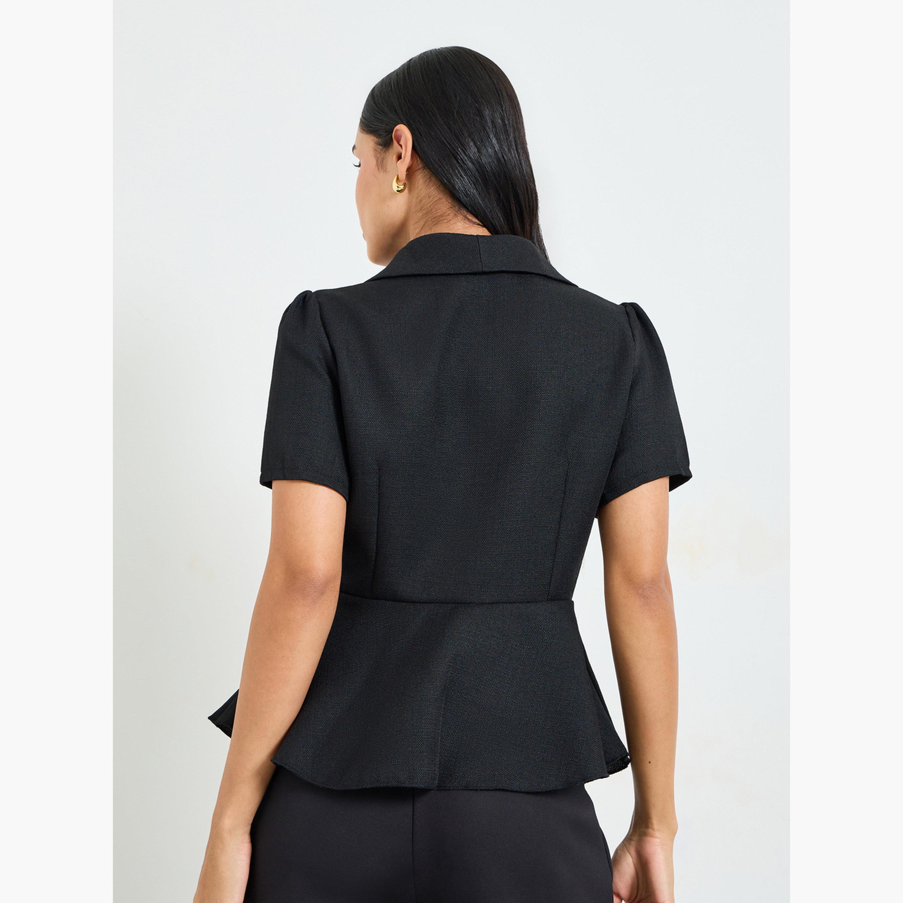 بلوزة بيبلوم بأكمام قصيرة وأزرار بنمط زهور باللون الأسود-women-clothing-shirtsandblouses-blouses-image-3
