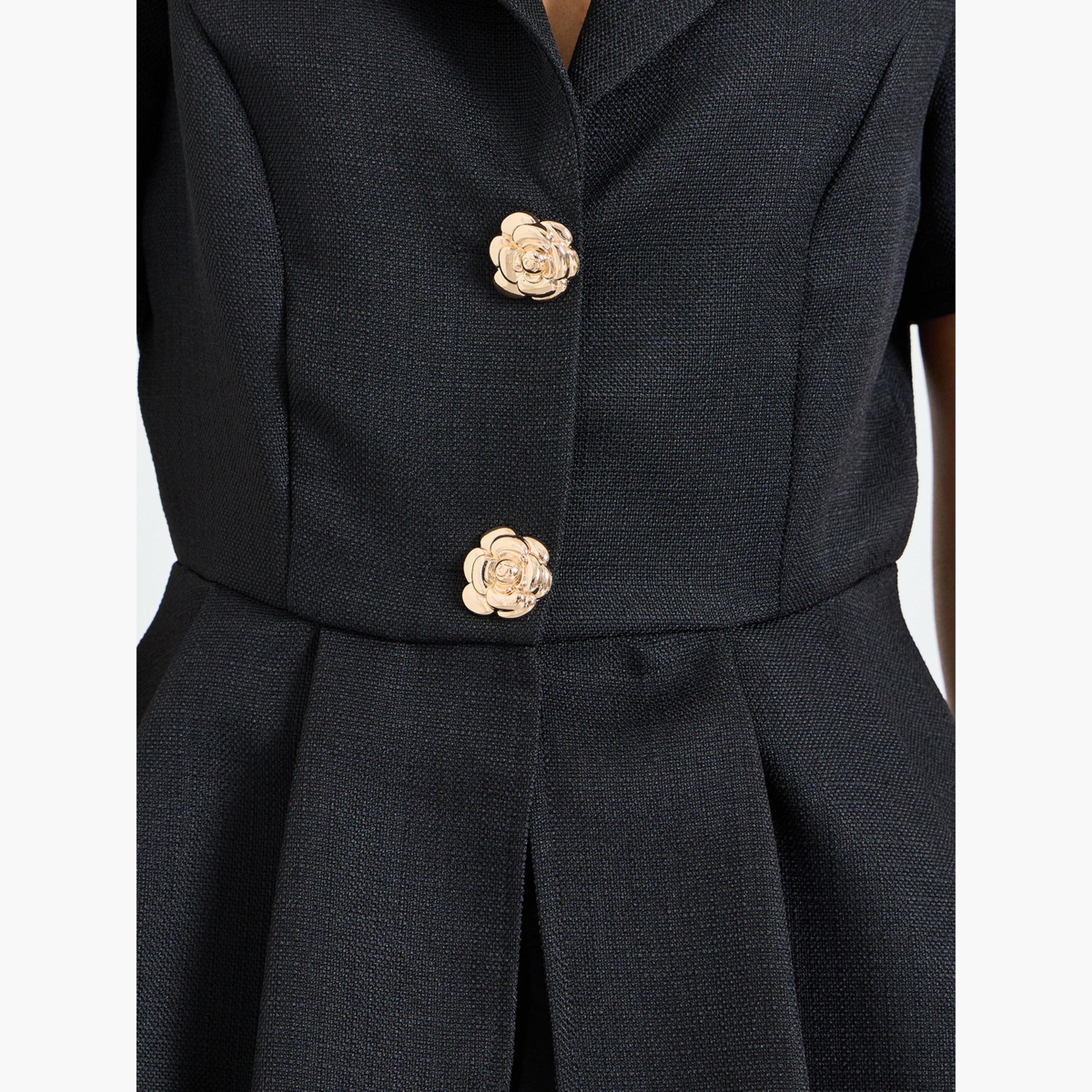 بلوزة بيبلوم بأكمام قصيرة وأزرار بنمط زهور باللون الأسود-women-clothing-shirtsandblouses-blouses-image-4