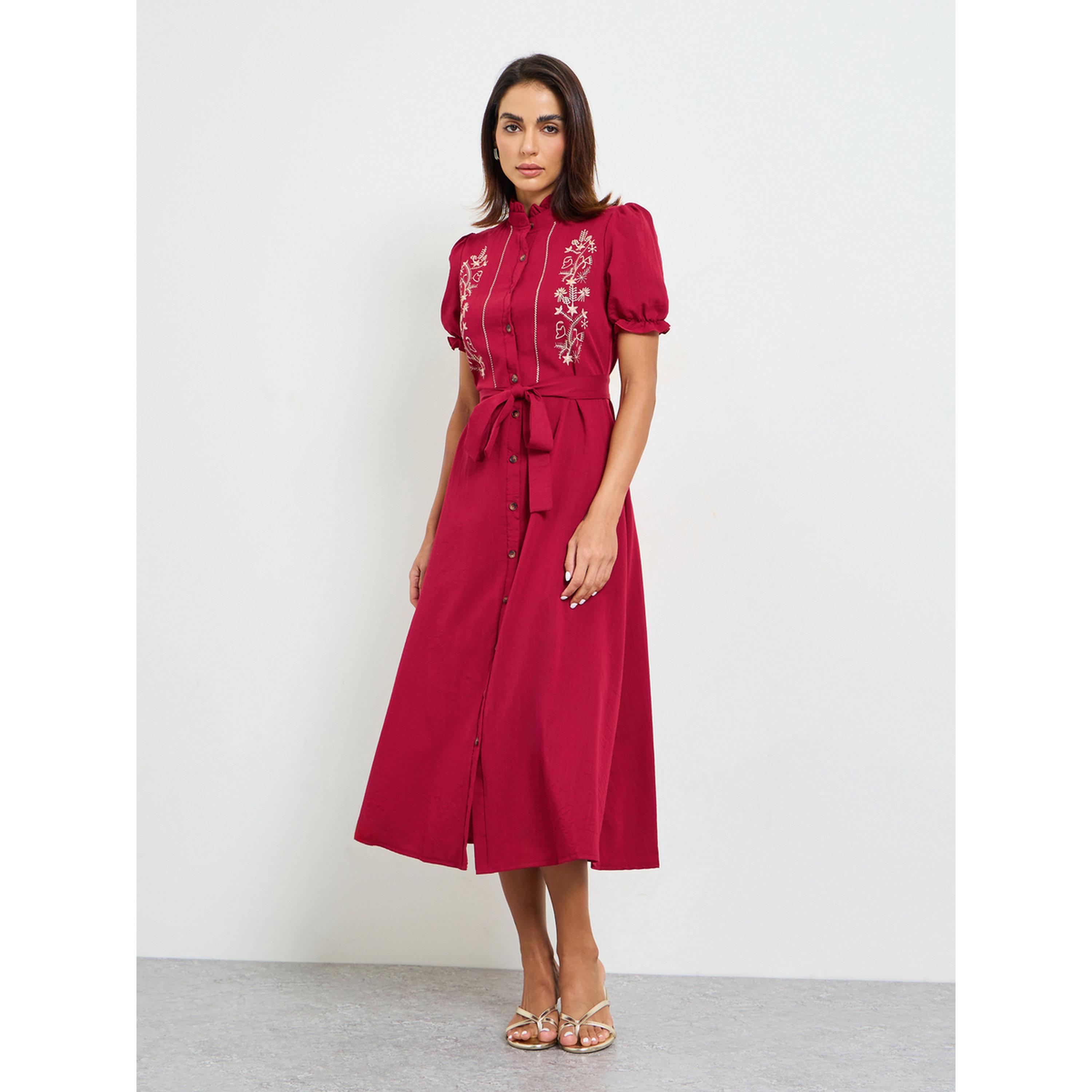 Take Two Embroidered Midi A-Line Dress with Short Sleeves-women-clothing-dresses-image-1