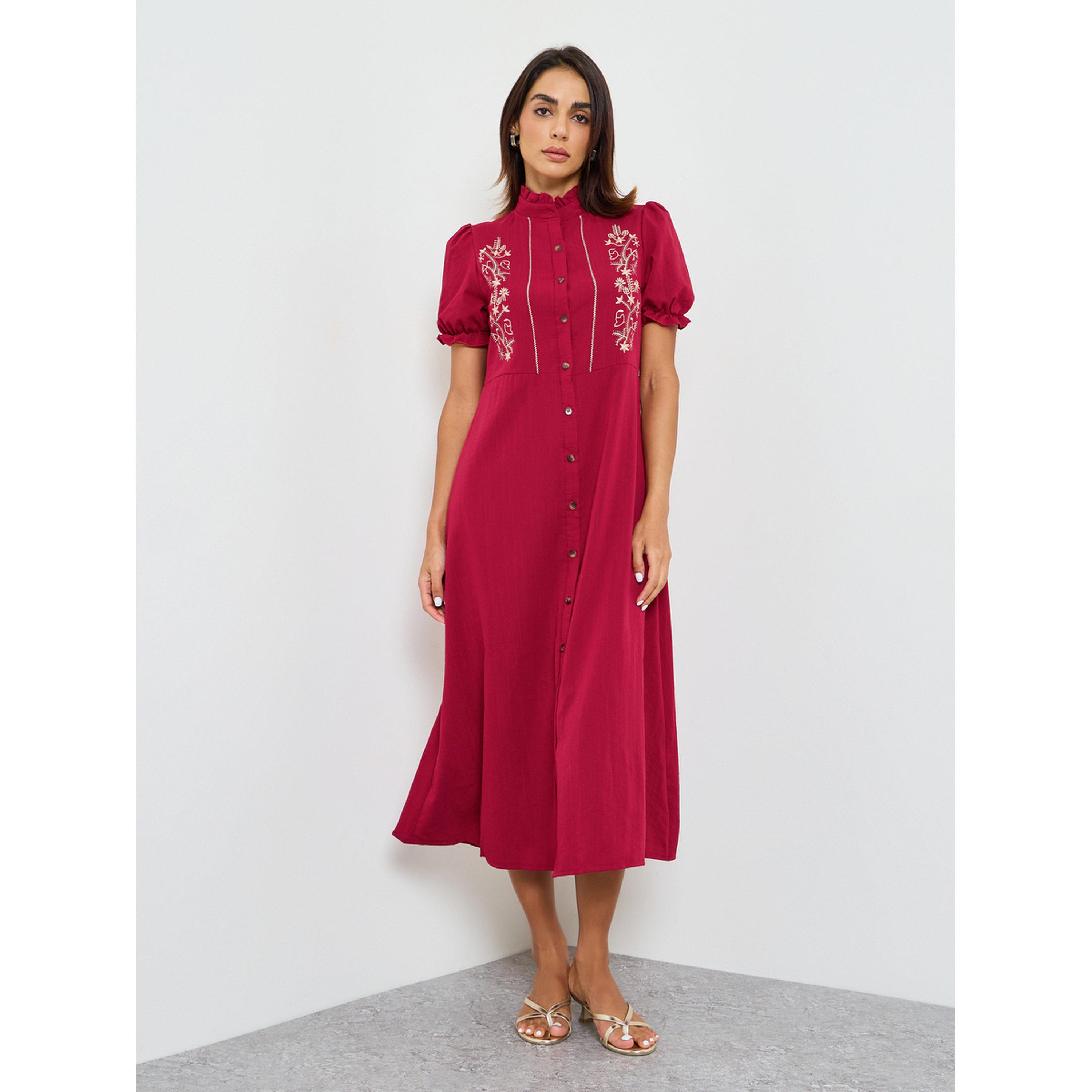 Take Two Embroidered Midi A-Line Dress with Short Sleeves-women-clothing-dresses-image-3