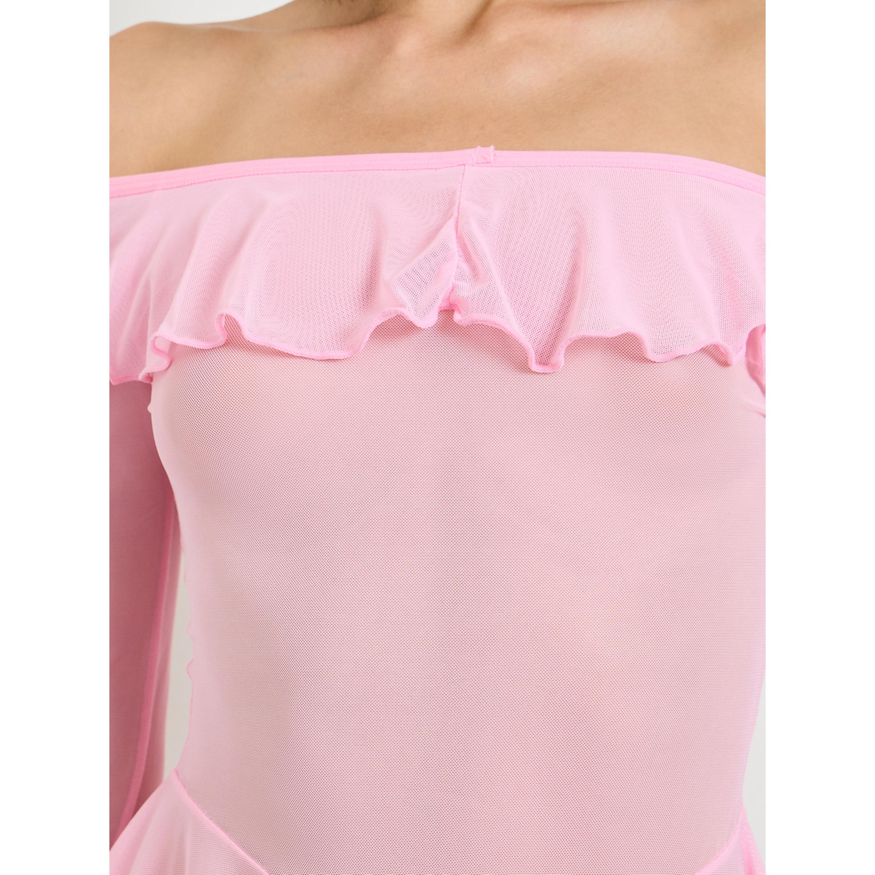 بيبي دول شبكي بكتف مكشوف وشفاف بكشكش مع كلسون-women-clothing-lingerie-lingeriesets-image-4