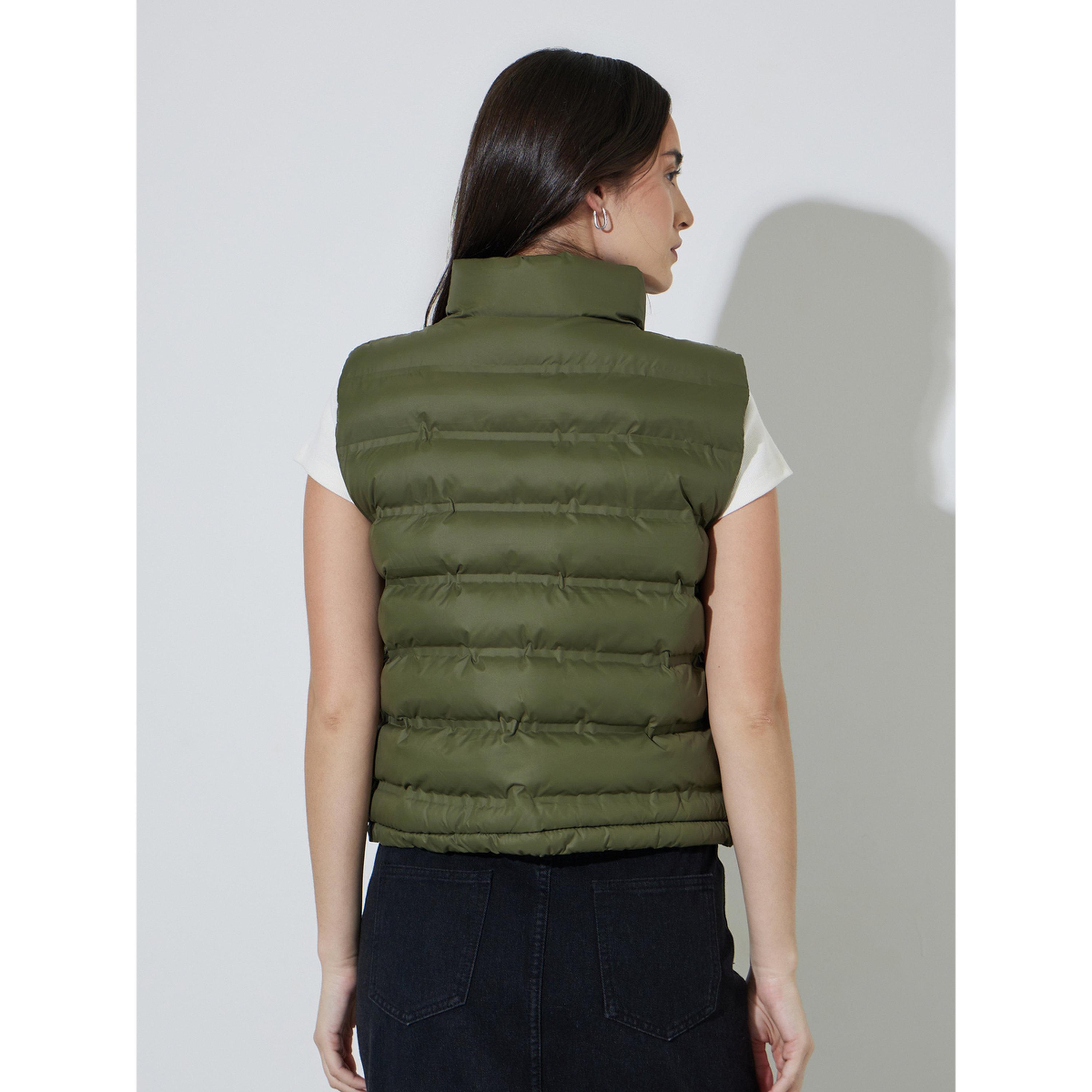 جيليه قصير مبطن بياقة عالية زيتي سادة-women-winterwear-coatsandjackets-jackets-image-3