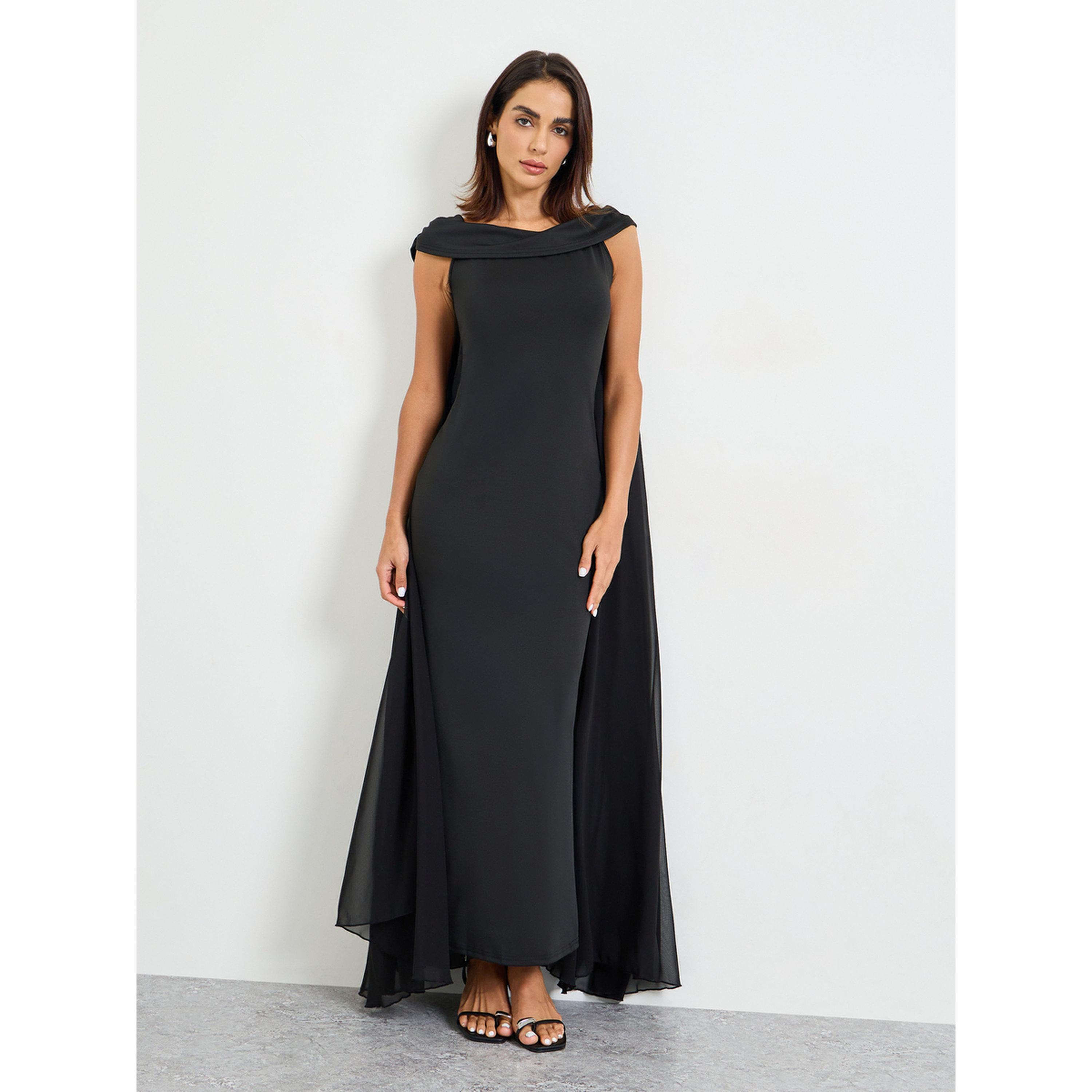 Take Two Black Sleeveless Maxi Dress with Cape Detail-women-clothing-dresses-image-1