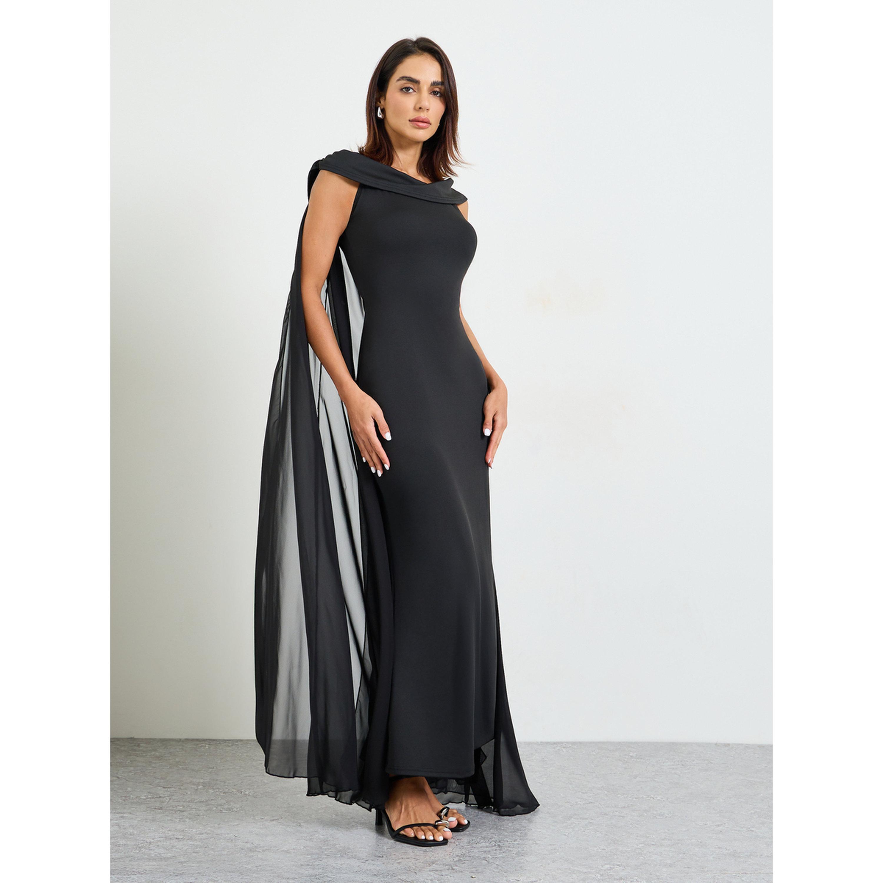 Take Two Black Sleeveless Maxi Dress with Cape Detail-women-clothing-dresses-image-4
