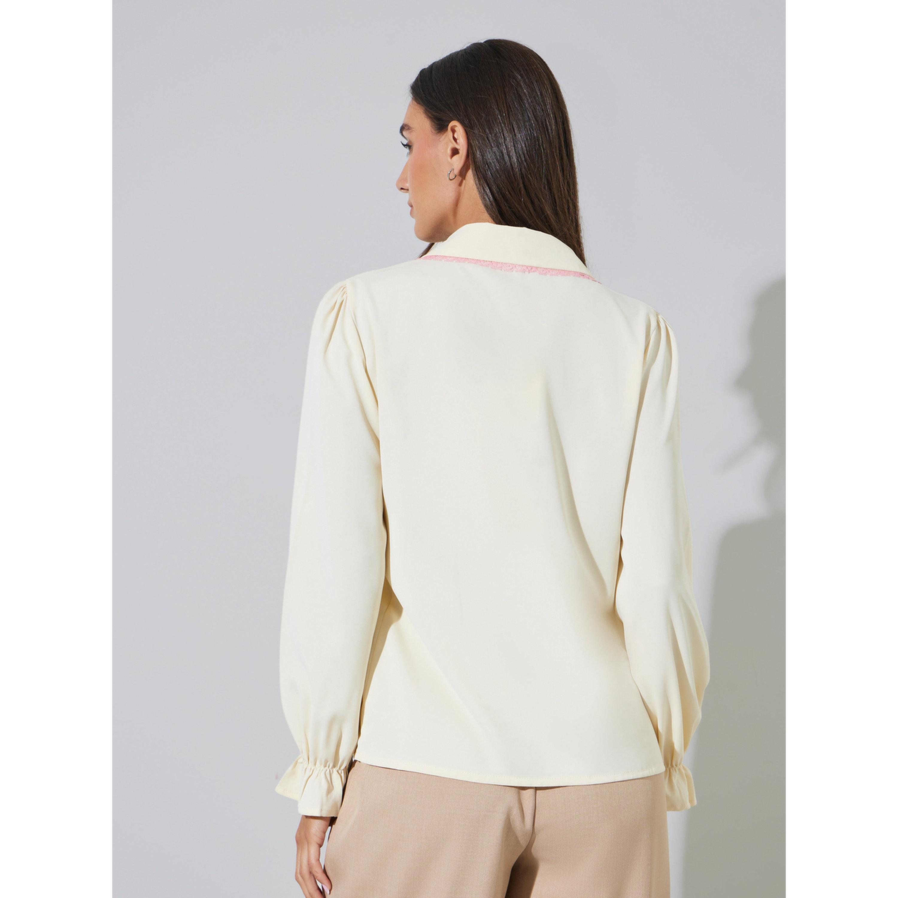 Styli Beige Solid Ruffle Details Long Sleeves Shirt-women-clothing-shirtsandblouses-shirts-image-5