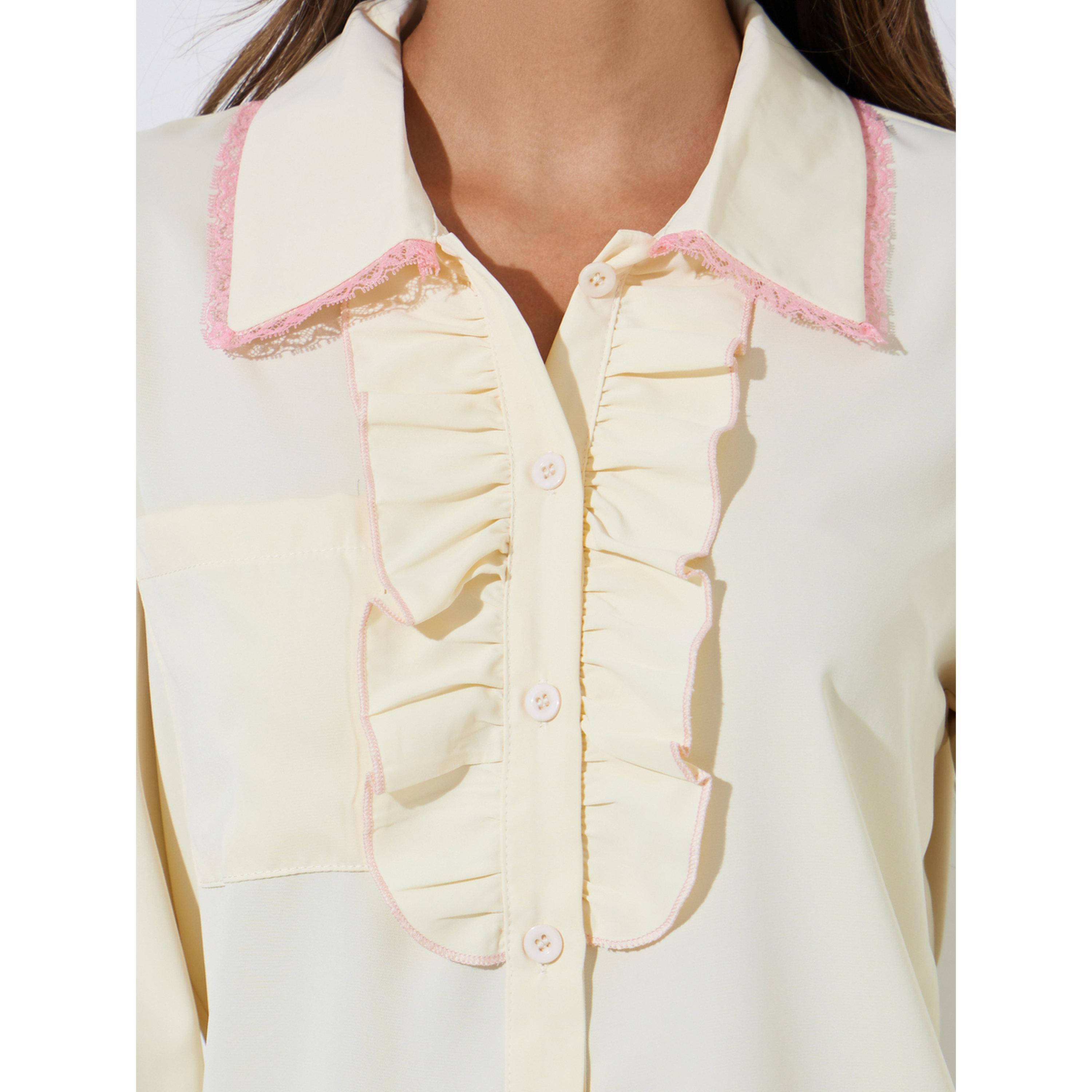 Styli Beige Solid Ruffle Details Long Sleeves Shirt-women-clothing-shirtsandblouses-shirts-image-6