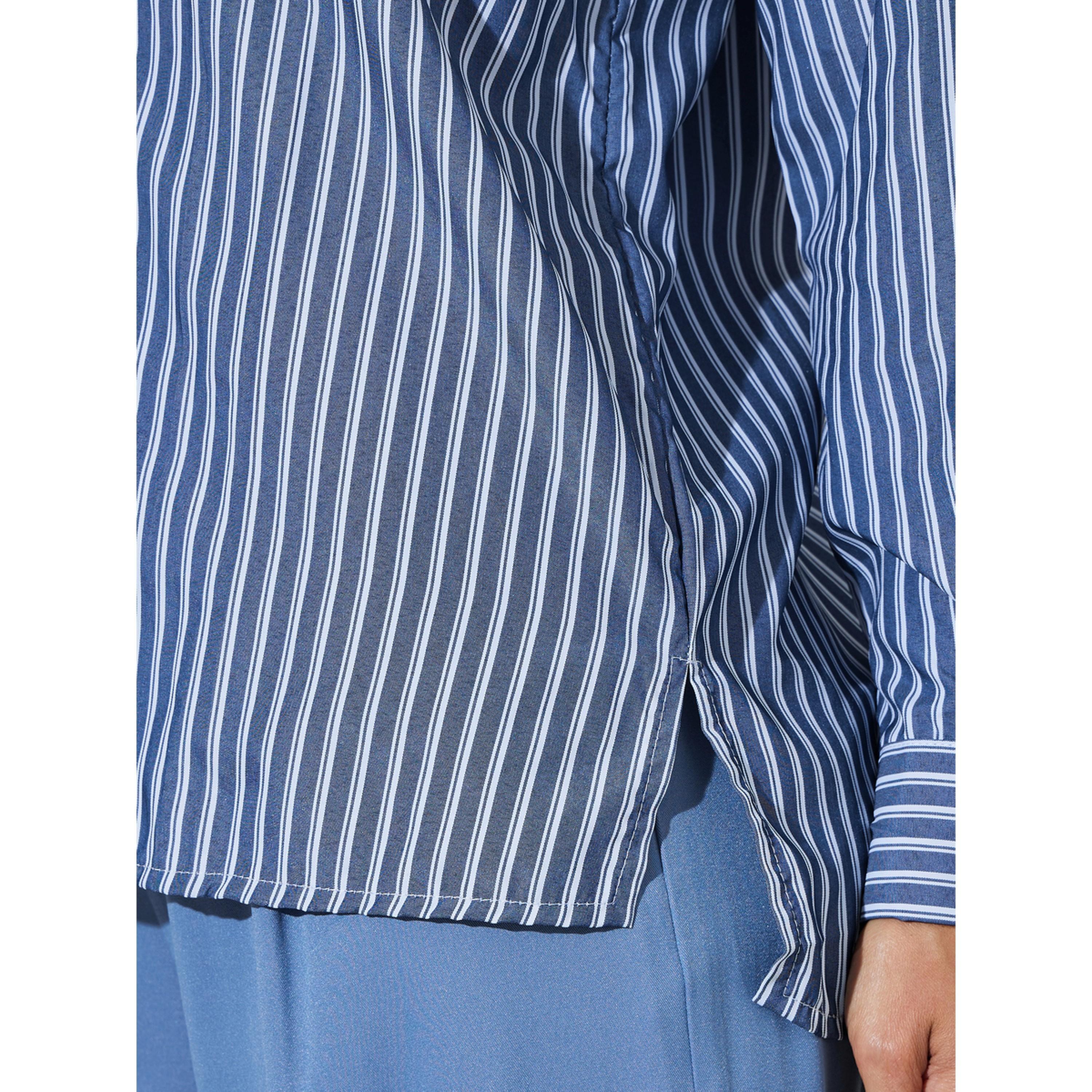 بلوزة مخططة فتحة جانبية وأكمام طويلة باللون الكحلي-women-clothing-shirtsandblouses-shirts-image-5