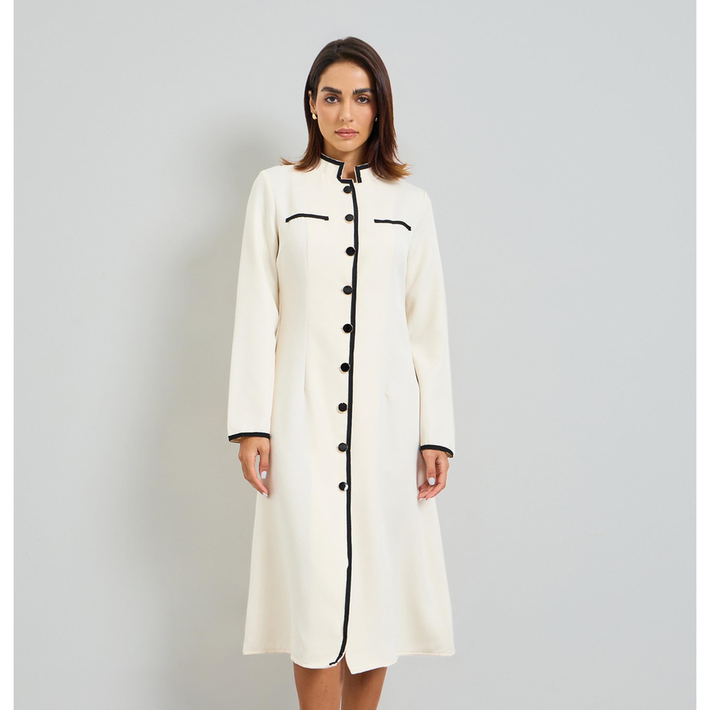 Take Two Beige Plain Midi Blazer Dress with Long Sleeves-women-clothing-dresses-image-1