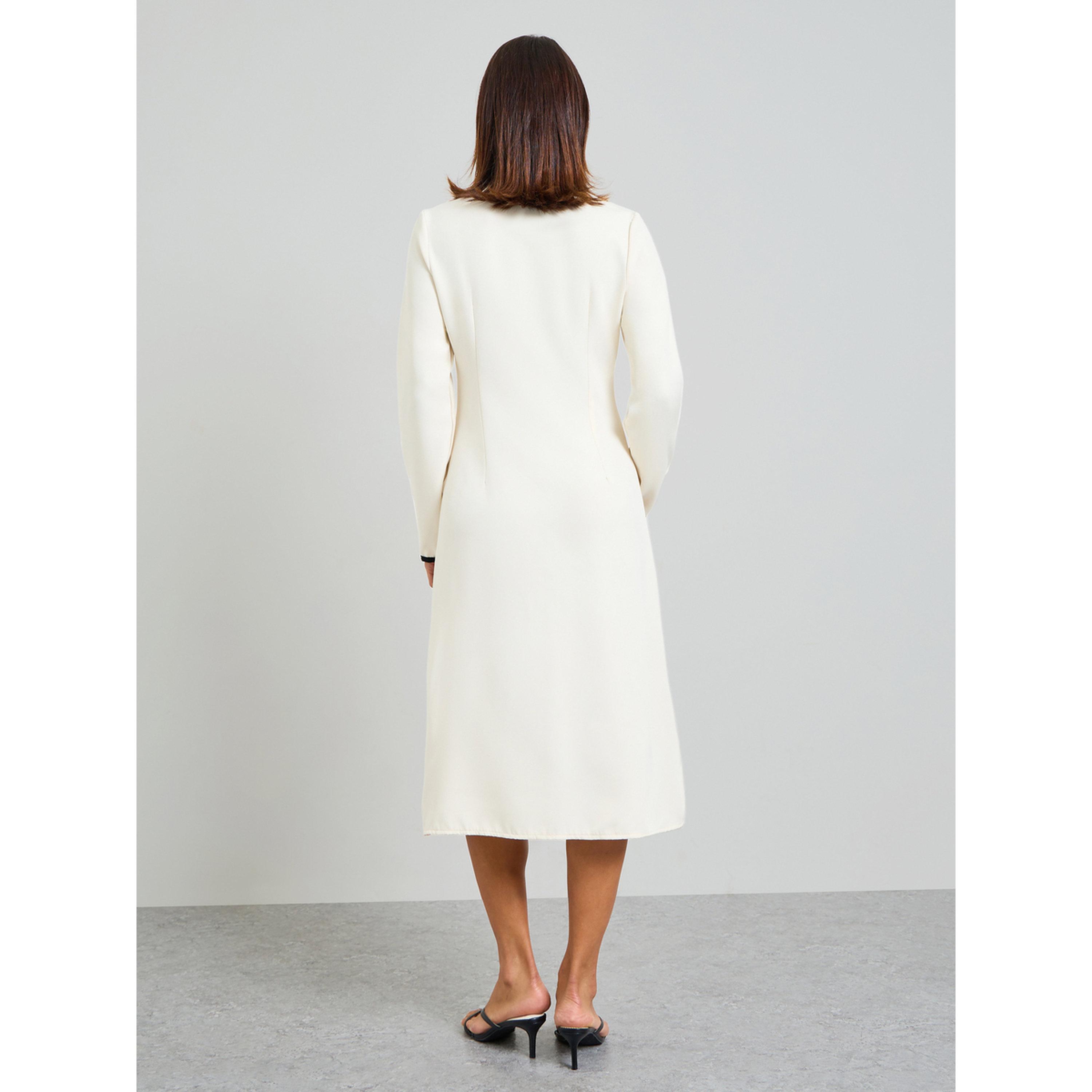 Take Two Beige Plain Midi Blazer Dress with Long Sleeves-women-clothing-dresses-image-2
