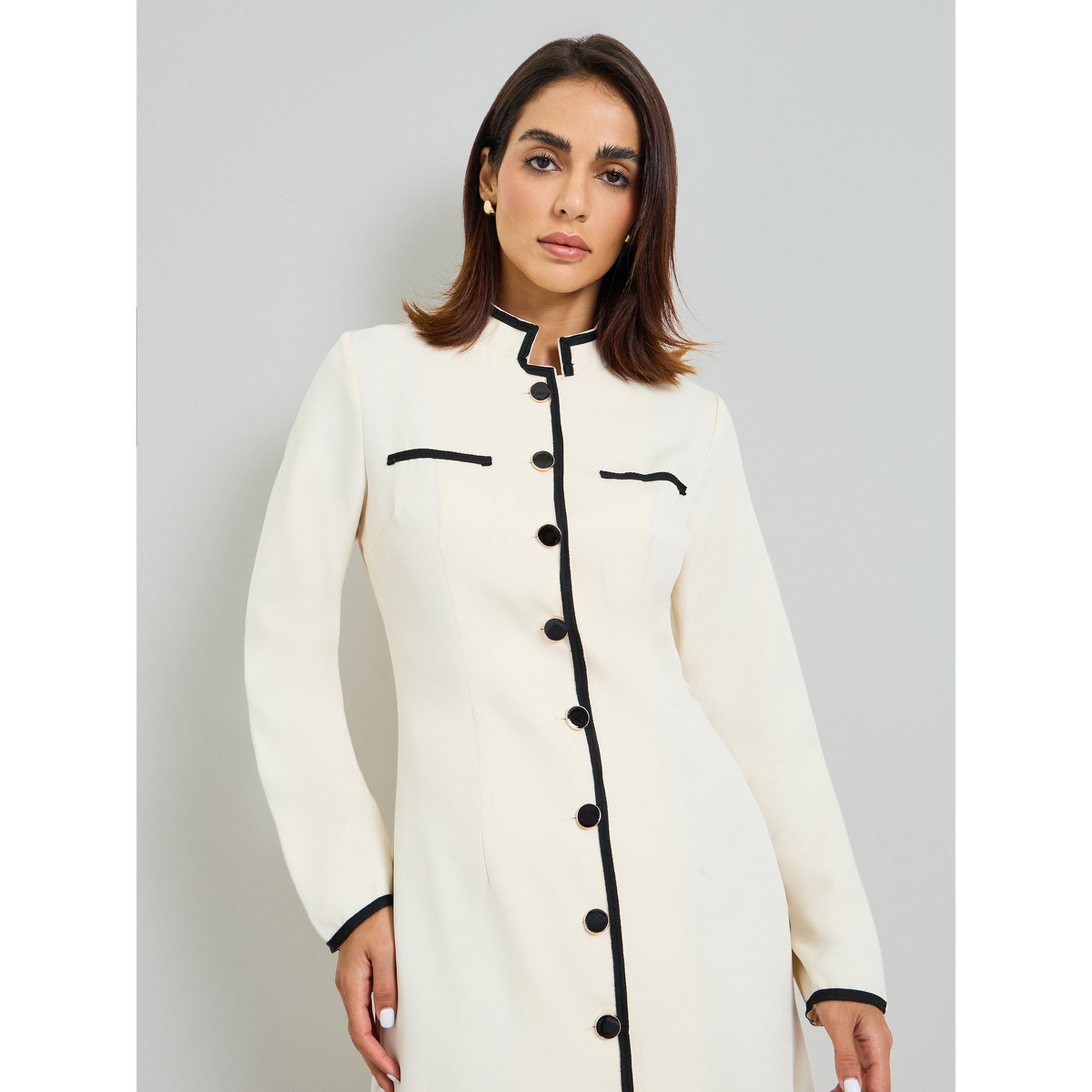Take Two Beige Plain Midi Blazer Dress with Long Sleeves-women-clothing-dresses-image-3