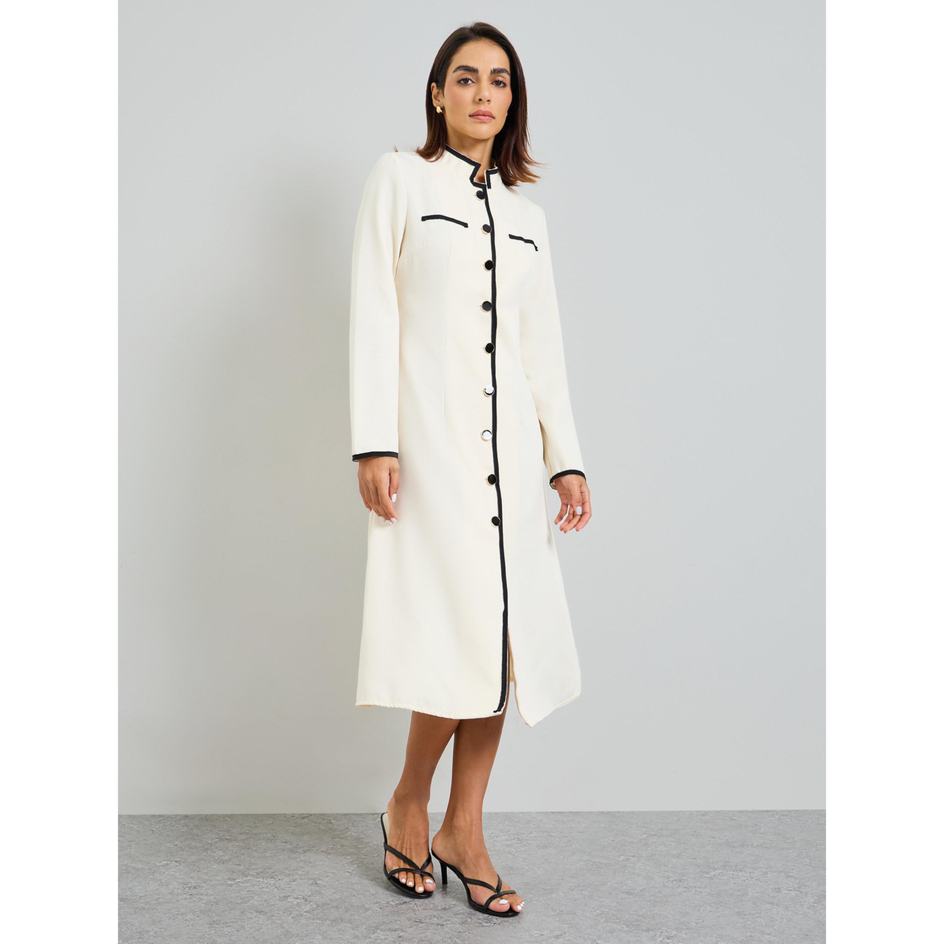 Take Two Beige Plain Midi Blazer Dress with Long Sleeves-women-clothing-dresses-image-4
