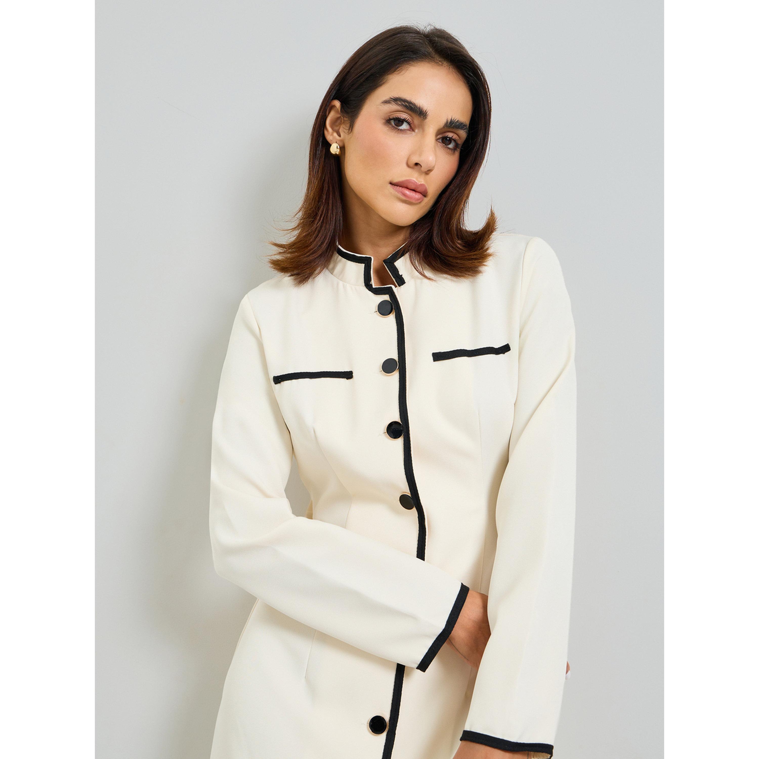 Take Two Beige Plain Midi Blazer Dress with Long Sleeves-women-clothing-dresses-image-5