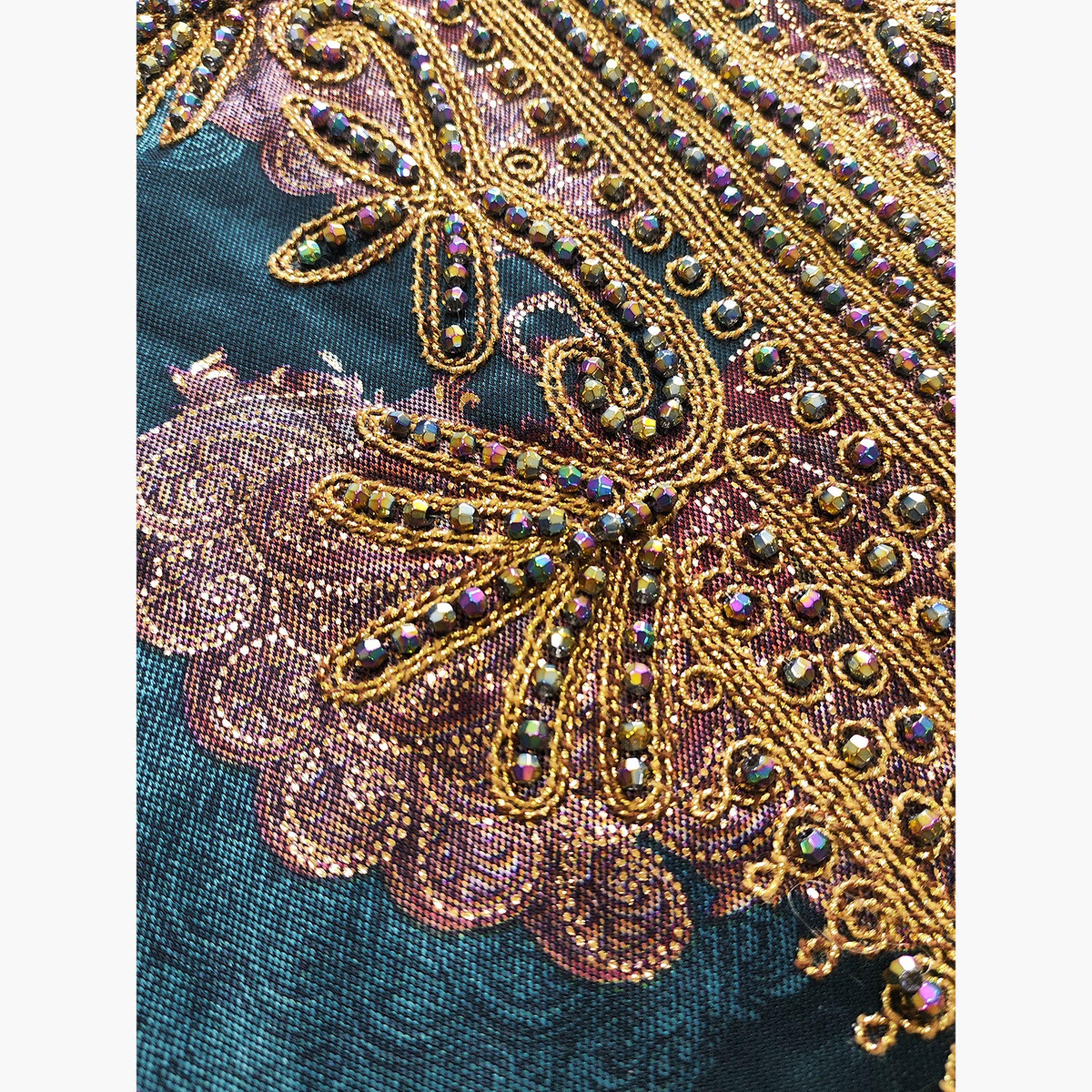 فستان جلابية طويل وياقة شق ومطرز باللون الأخضر-women-arabicclothing-jalabiyas-image-6
