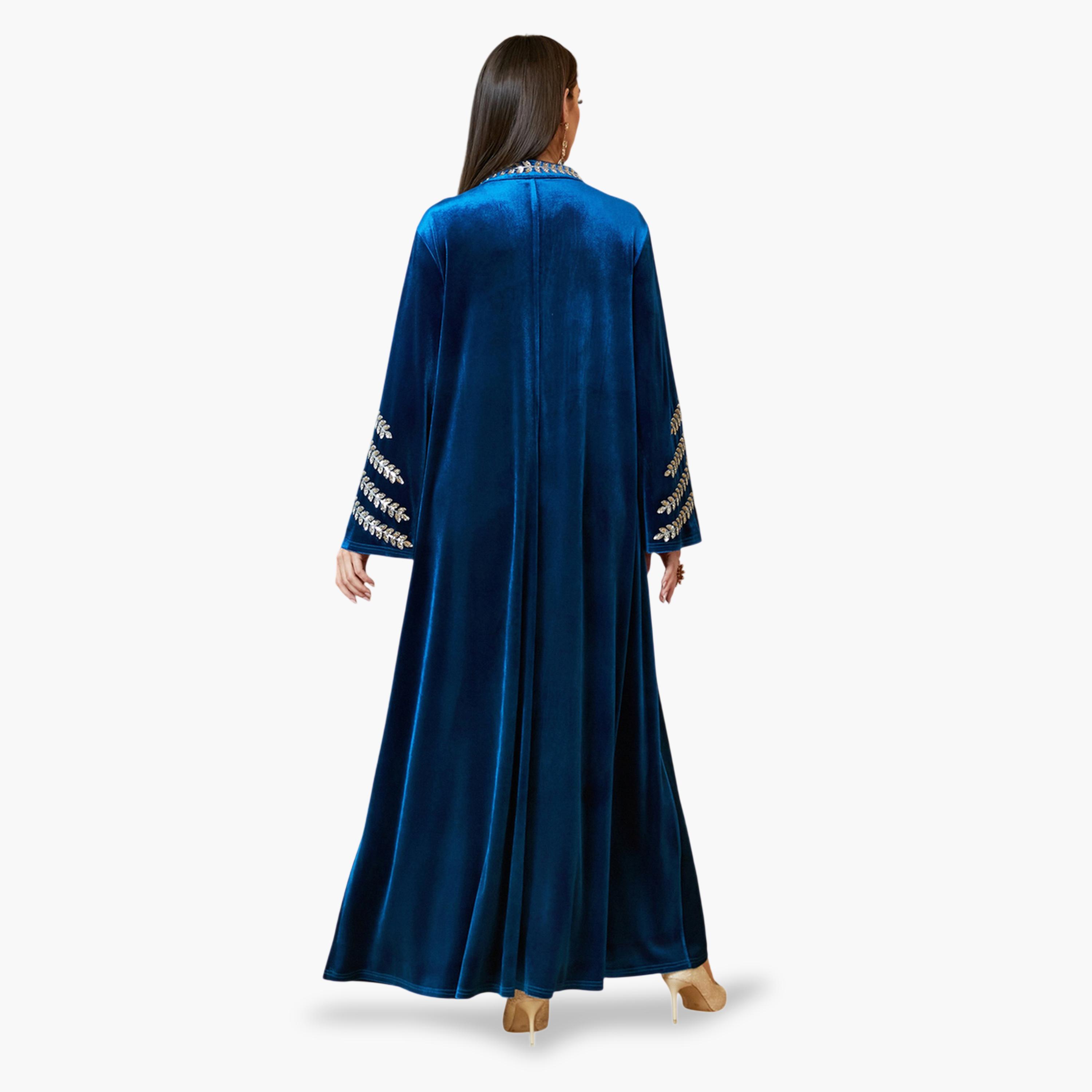 جلابية طويلة مخمل بتطريز فضي باللون الأزرق الداكن-women-arabicclothing-jalabiyas-image-5