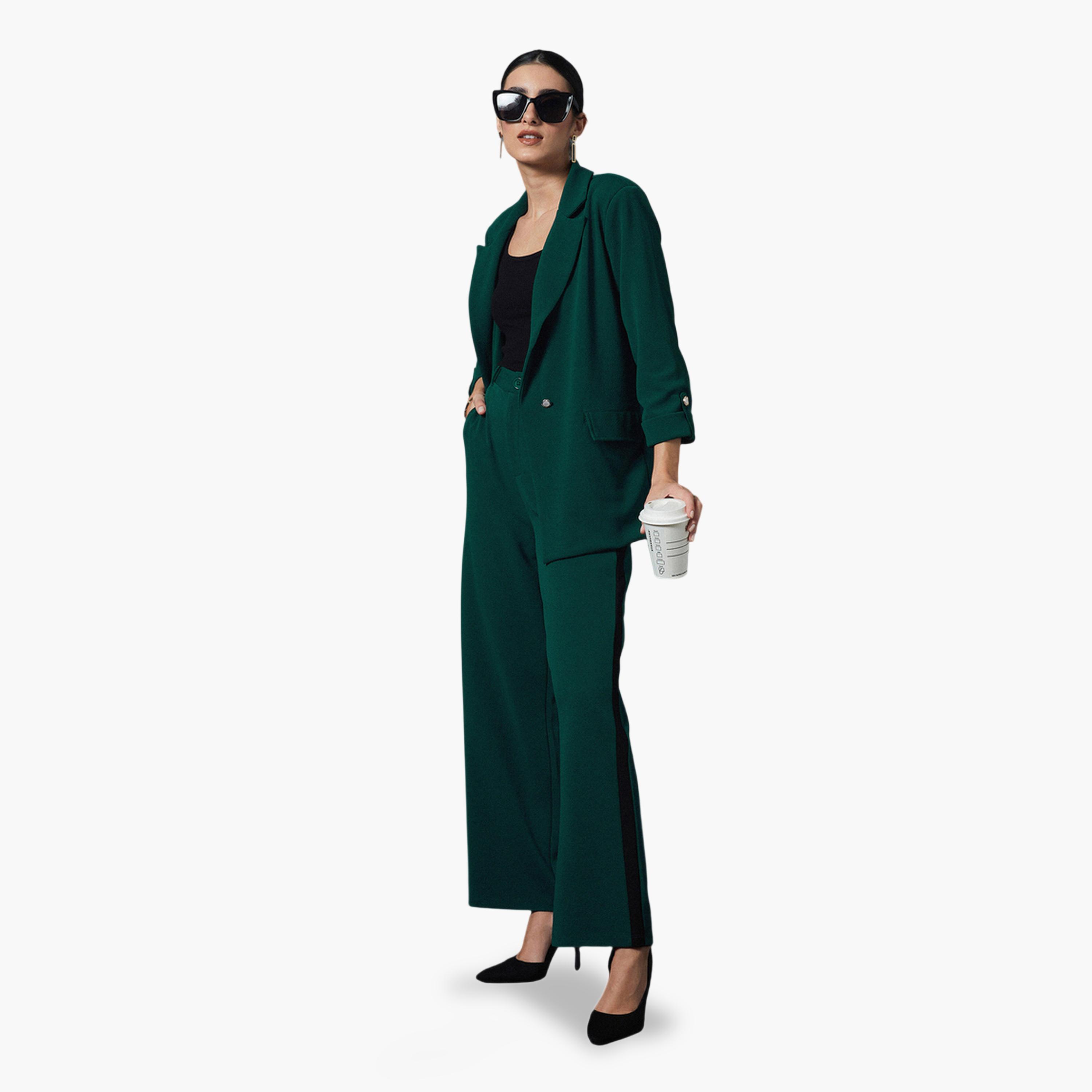 SASSAFRAS worklyf Forest Green Buttoned Blazer-women-clothing-coatsandjackets-blazers-image-2