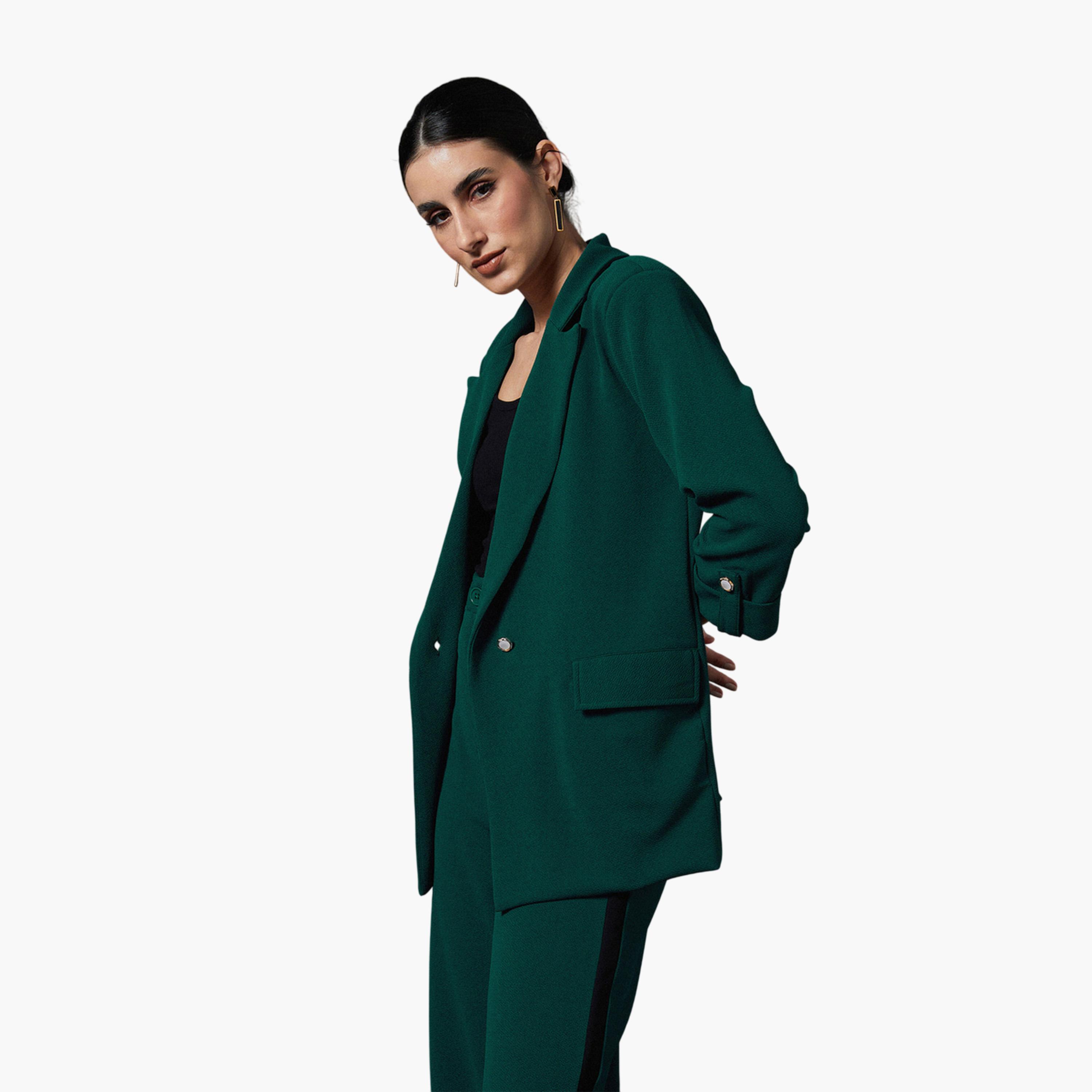 SASSAFRAS worklyf Forest Green Buttoned Blazer-women-clothing-coatsandjackets-blazers-image-3