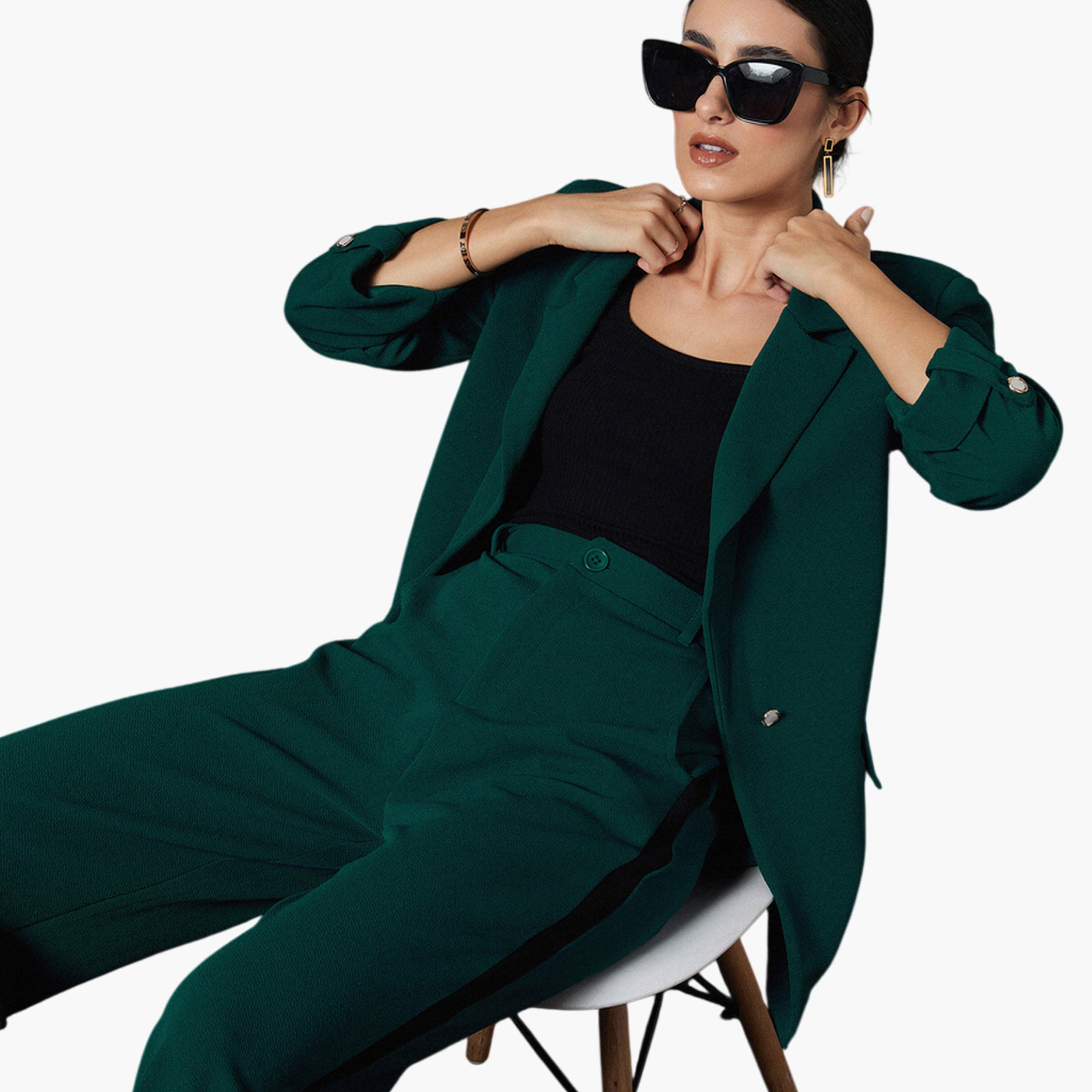 SASSAFRAS worklyf Forest Green Buttoned Blazer-women-clothing-coatsandjackets-blazers-image-4