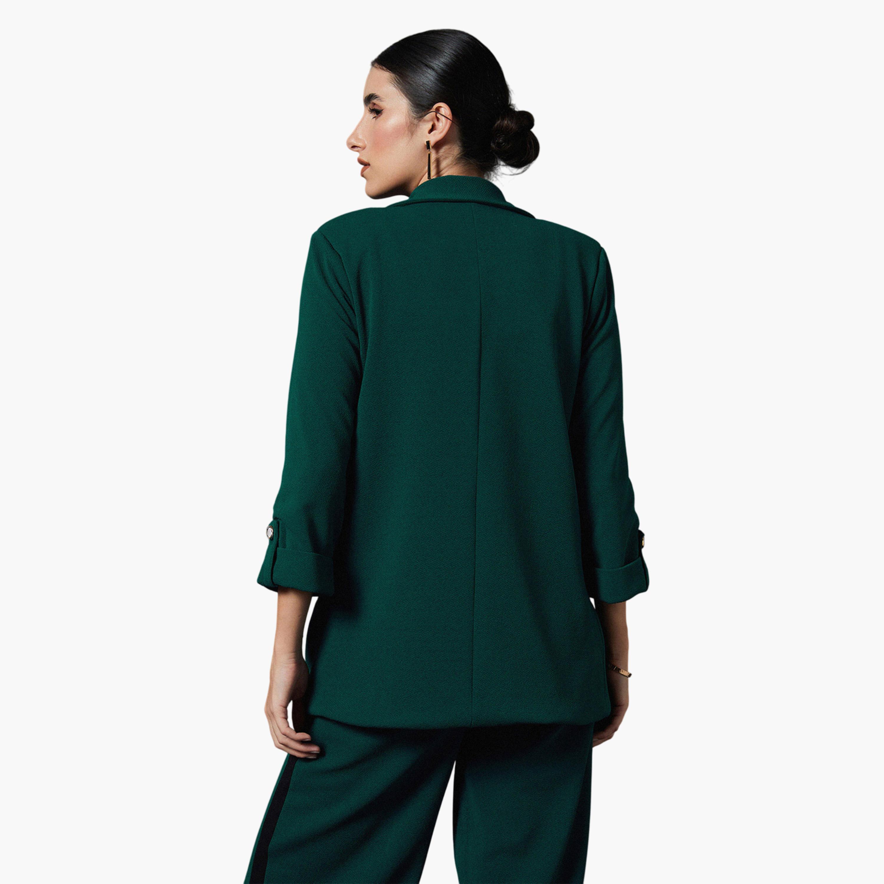 SASSAFRAS worklyf Forest Green Buttoned Blazer-women-clothing-coatsandjackets-blazers-image-5