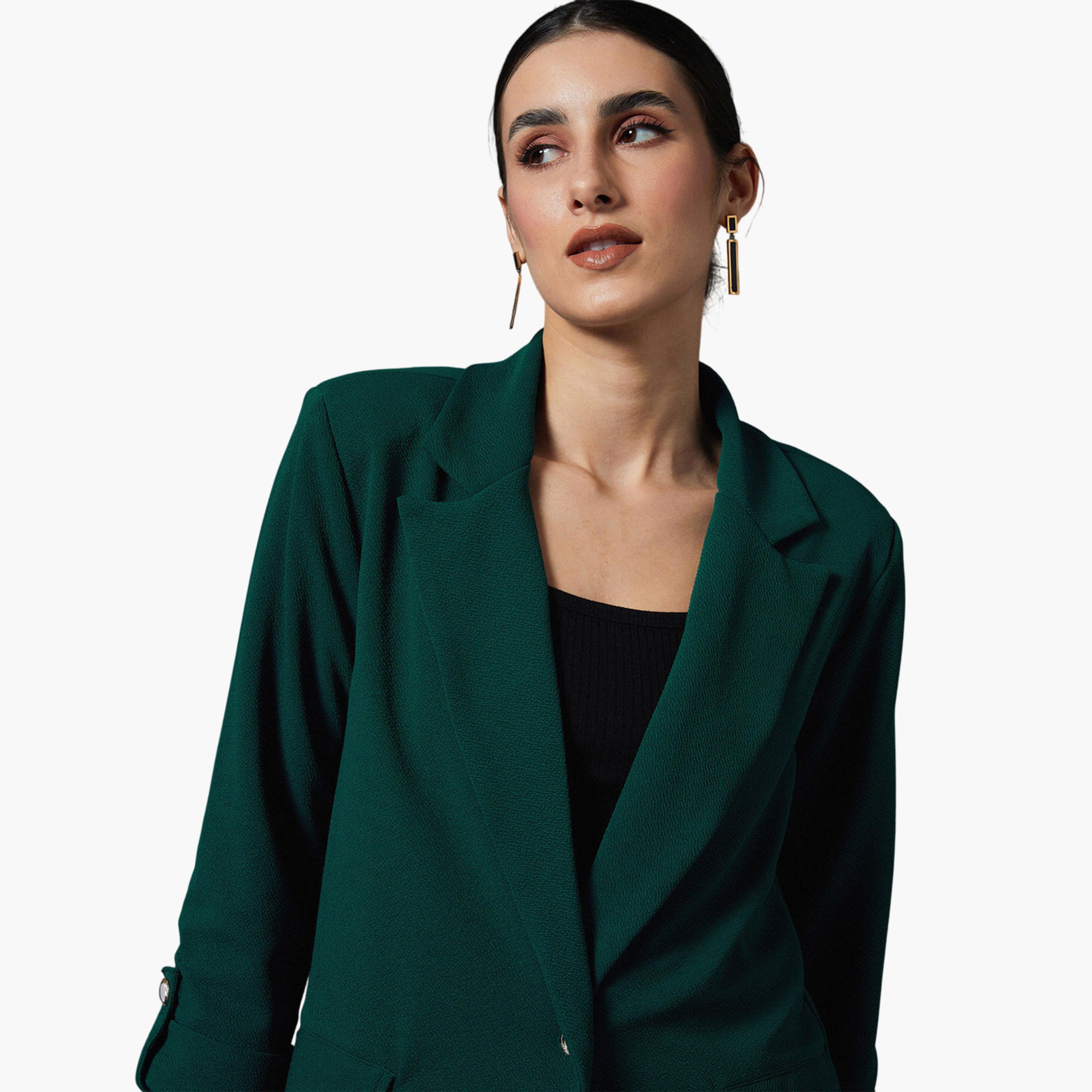 SASSAFRAS worklyf Forest Green Buttoned Blazer-women-clothing-coatsandjackets-blazers-image-6