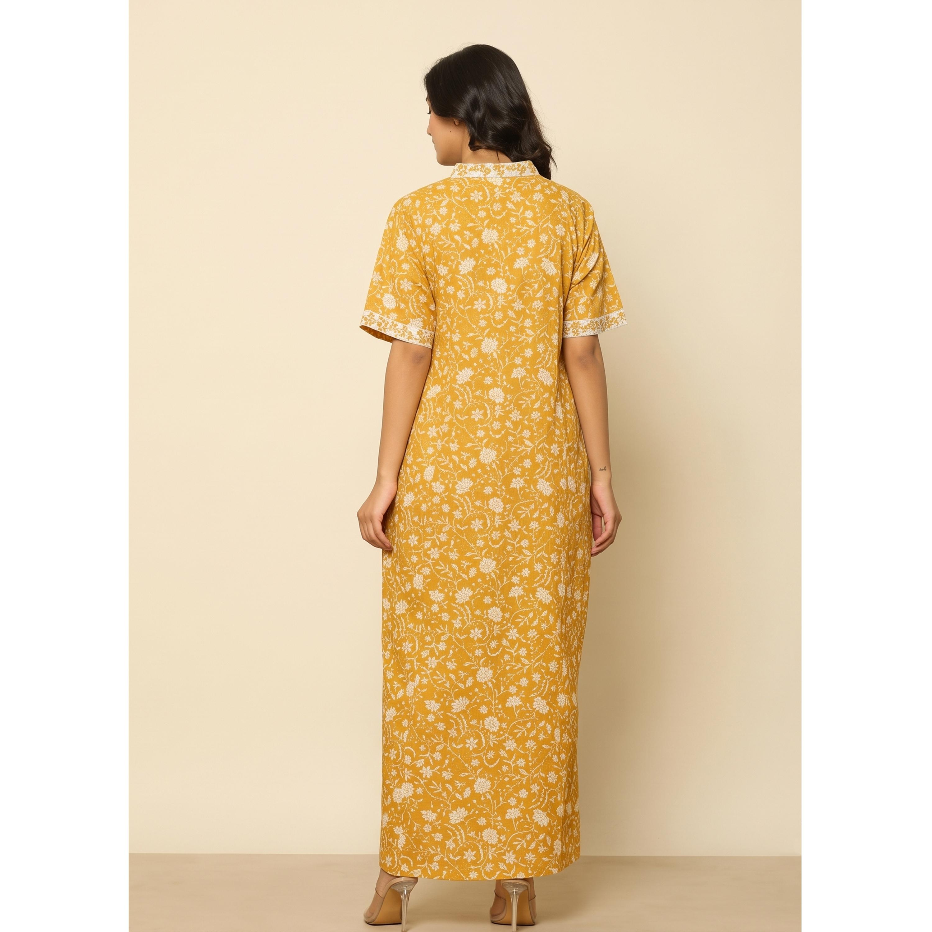 قميص نوم قطن بأكمام قصيرة وطبعة أزهار بلون أصفر-women-clothing-nightwear-nighties-image-3